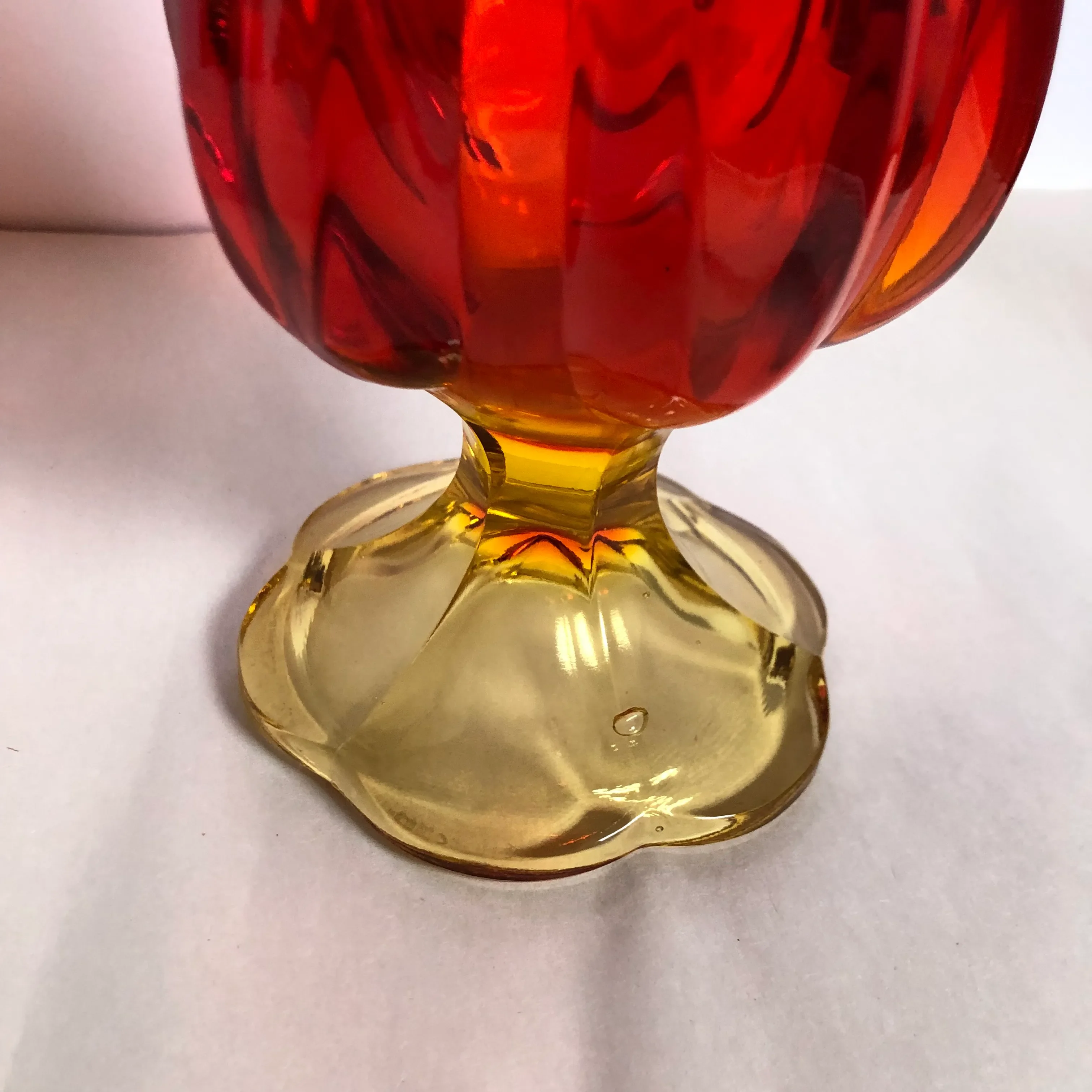 Late 20th Century Amberina Red & Yellow Art Glass Pedestal Vase