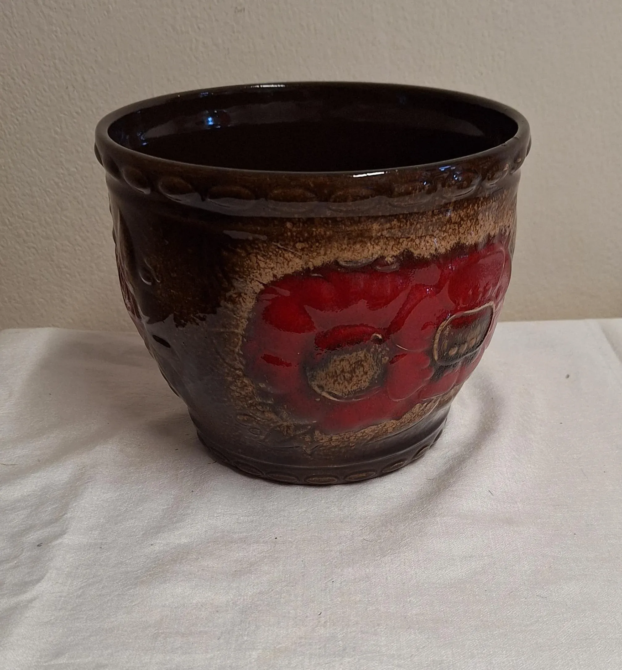 Vintage German Flower Planter in Red-Brown Glaze by Scheurich, 1970s