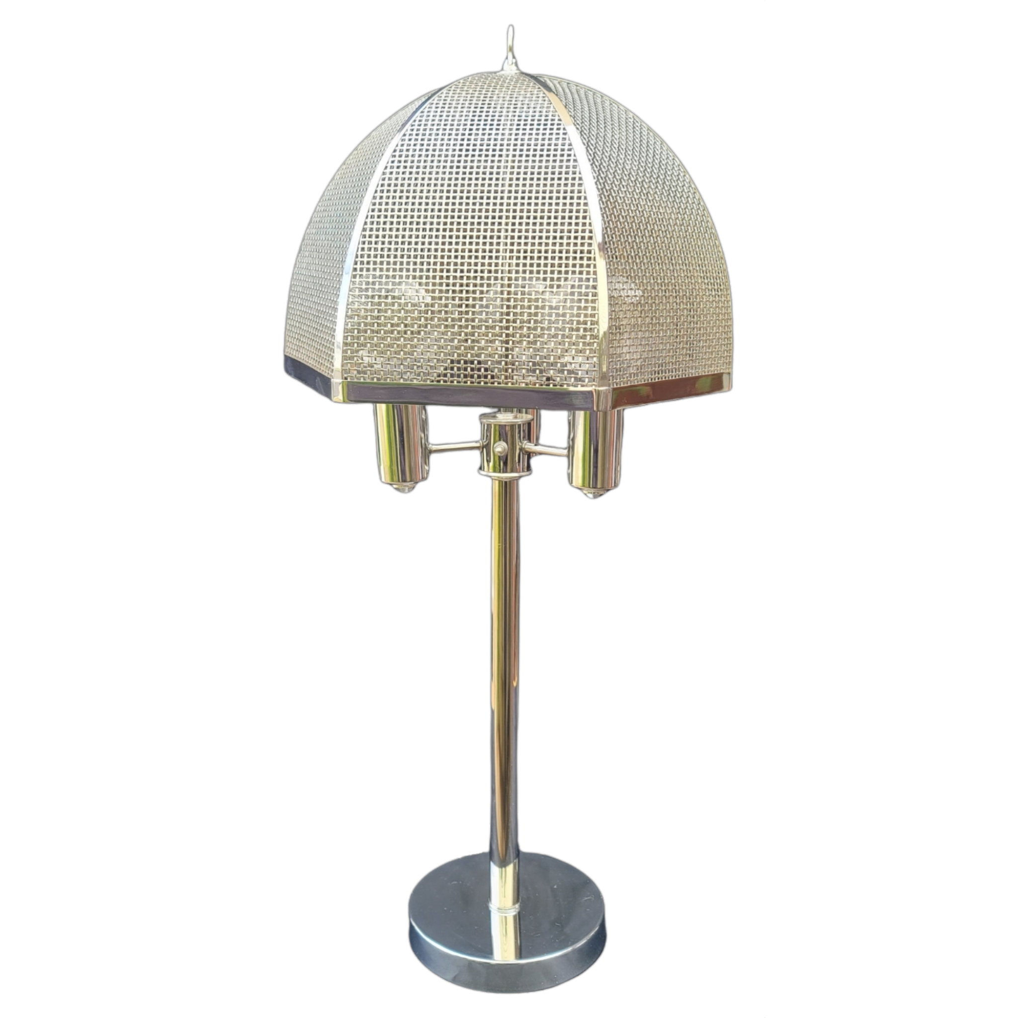 MidCentury Modern Chrome Lamp With Cane Style Shade Rendered in Chrome
