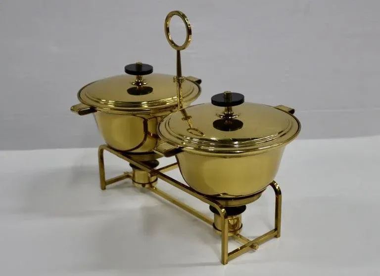 1950s Tommi Parzinger for Dorlyn Silversmiths Brass Double Chafing