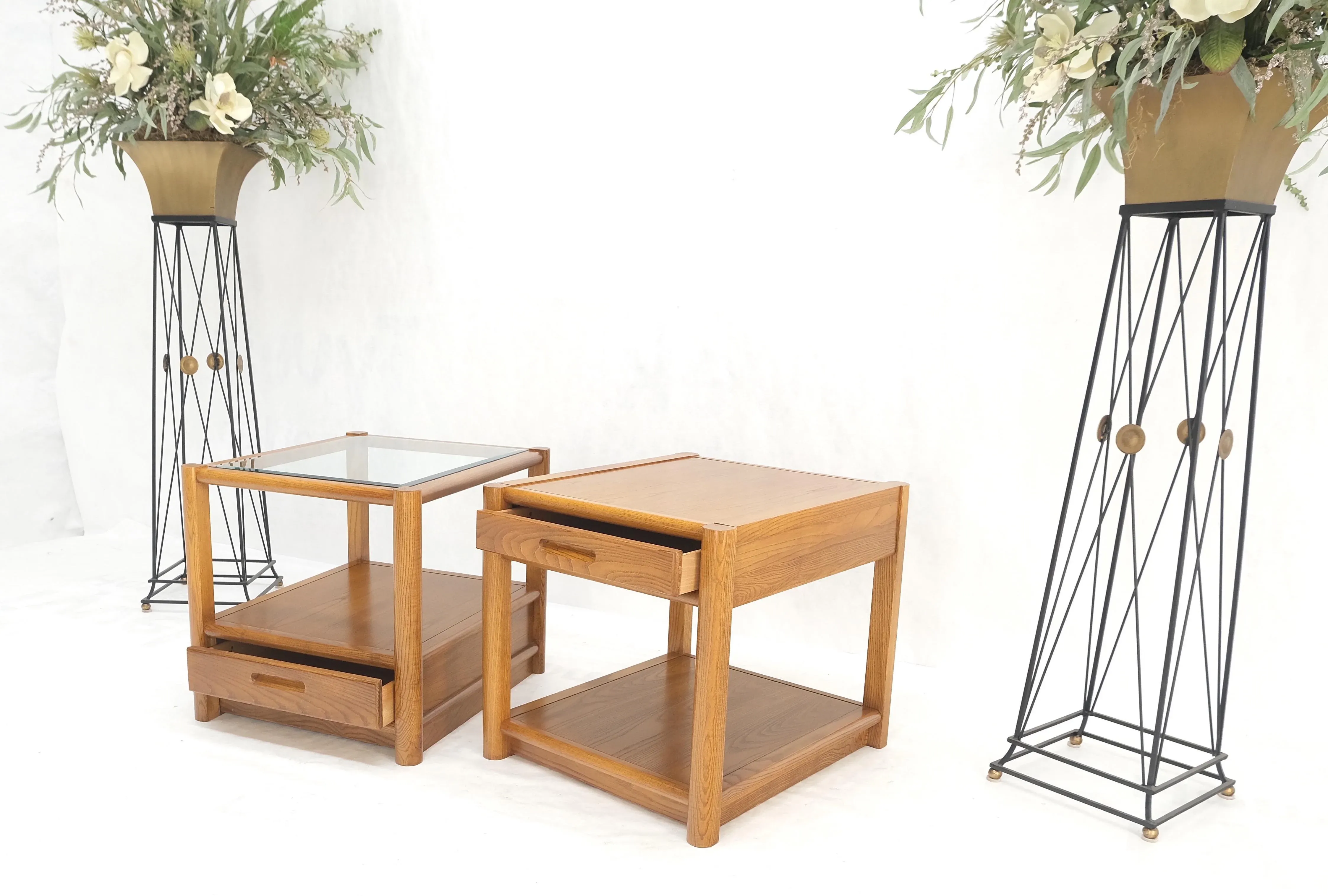 Quality Glass Top One Drawer Side End Tables Nightstands Thomasville - A Pair main image 5
