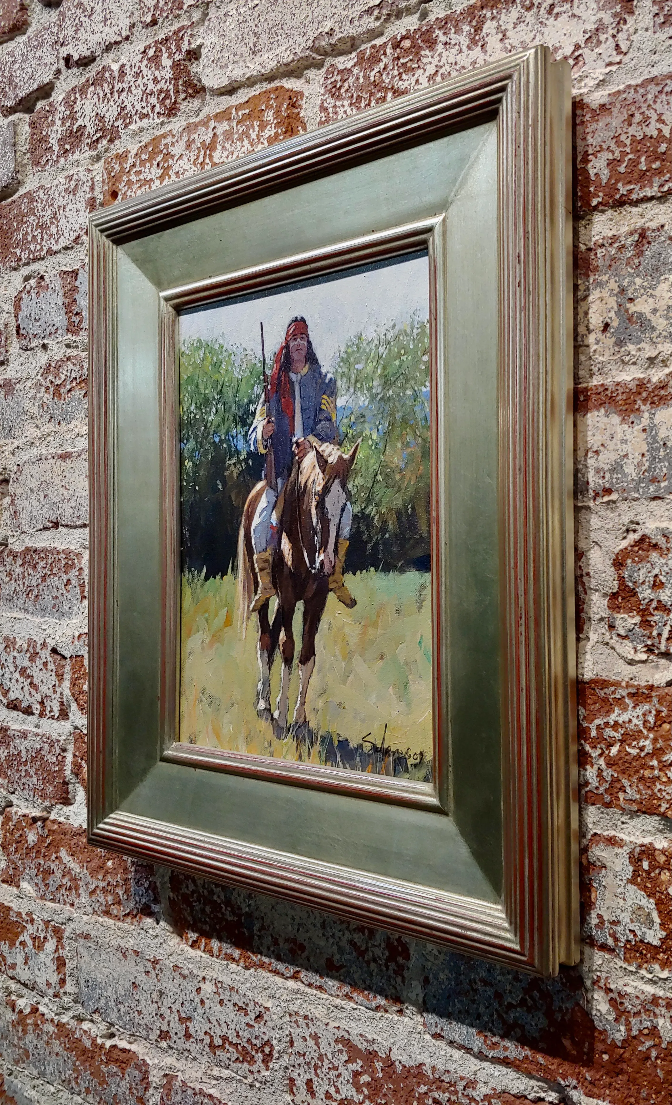 Nathan Solano -Native American Indian Cavalry Scout on Horse-Oil Painting |  Chairish