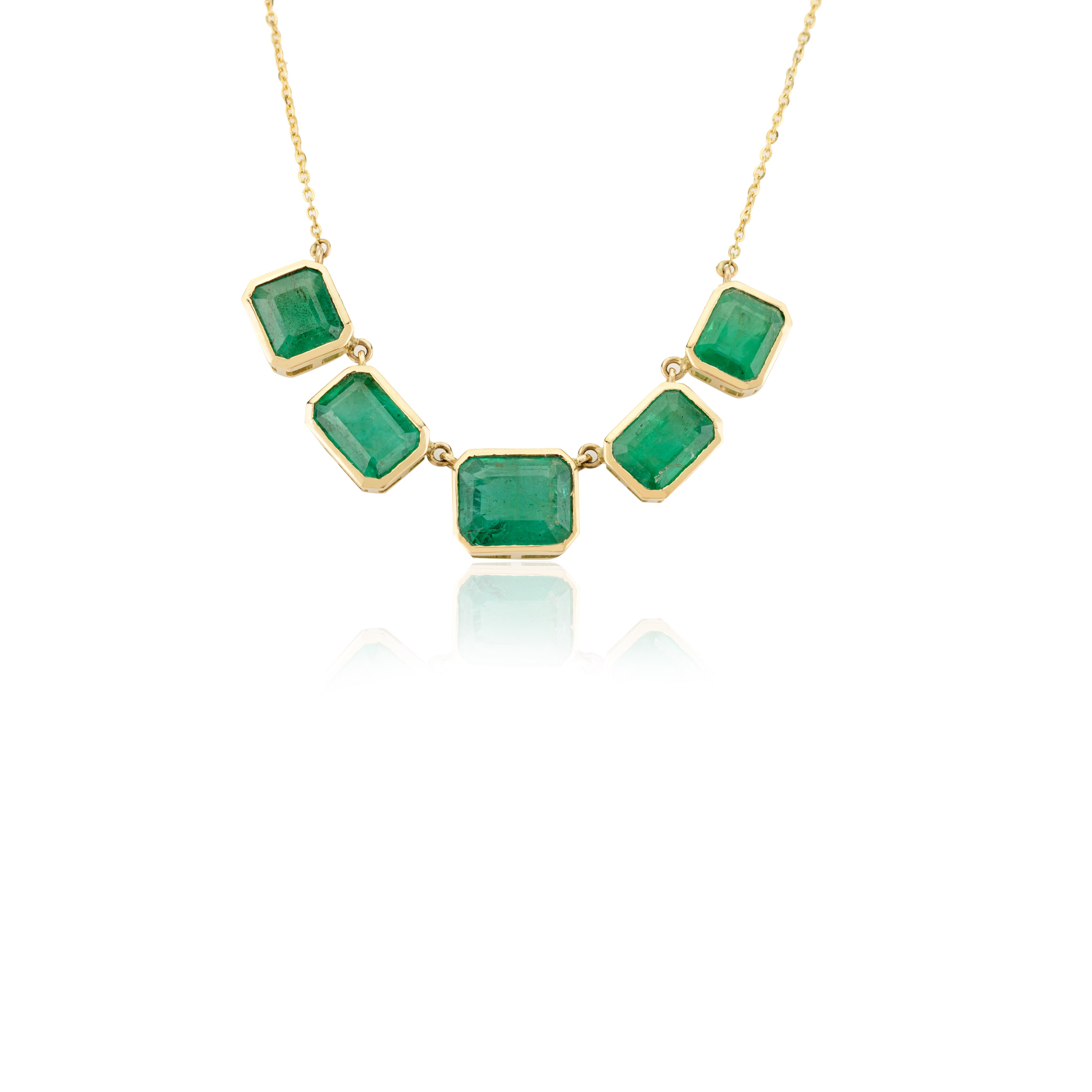 18k Yellow Gold Bezel Set Emerald Gemstone Chain Necklace