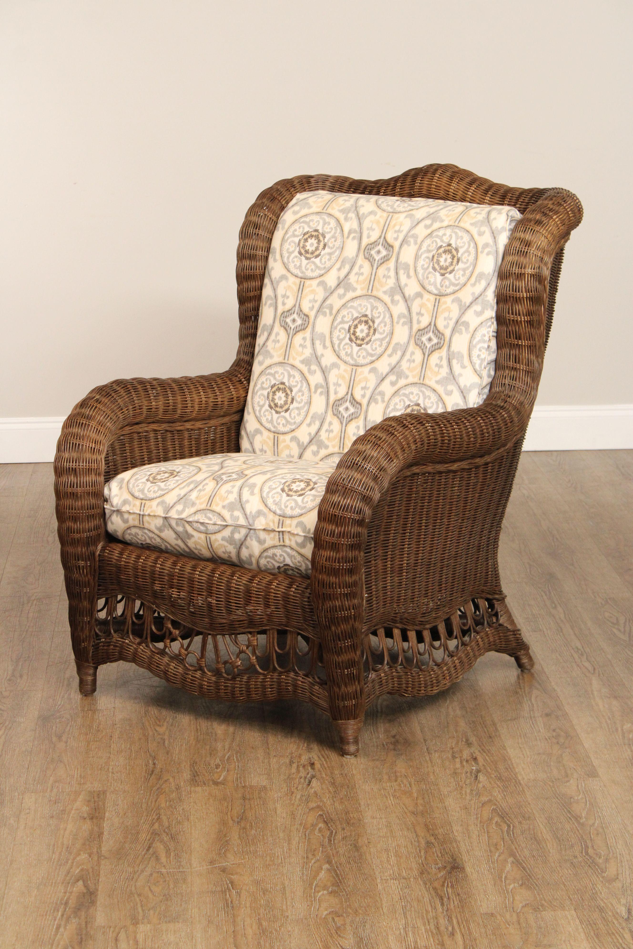 Ethan Allen Victorian Style Wicker Wing Chair and Ottoman Chairish