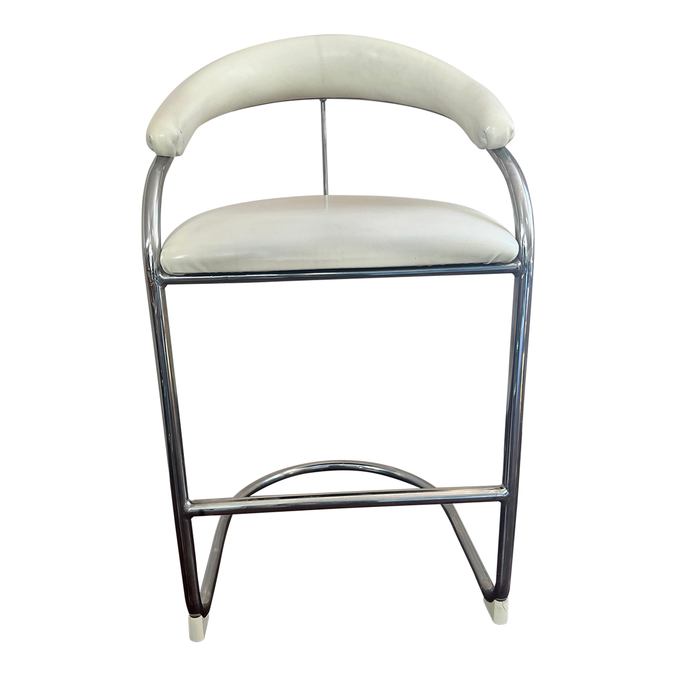 1980s Bauhaus White Vinyl & Chrome Model Ss33 Cantilever Barstool by