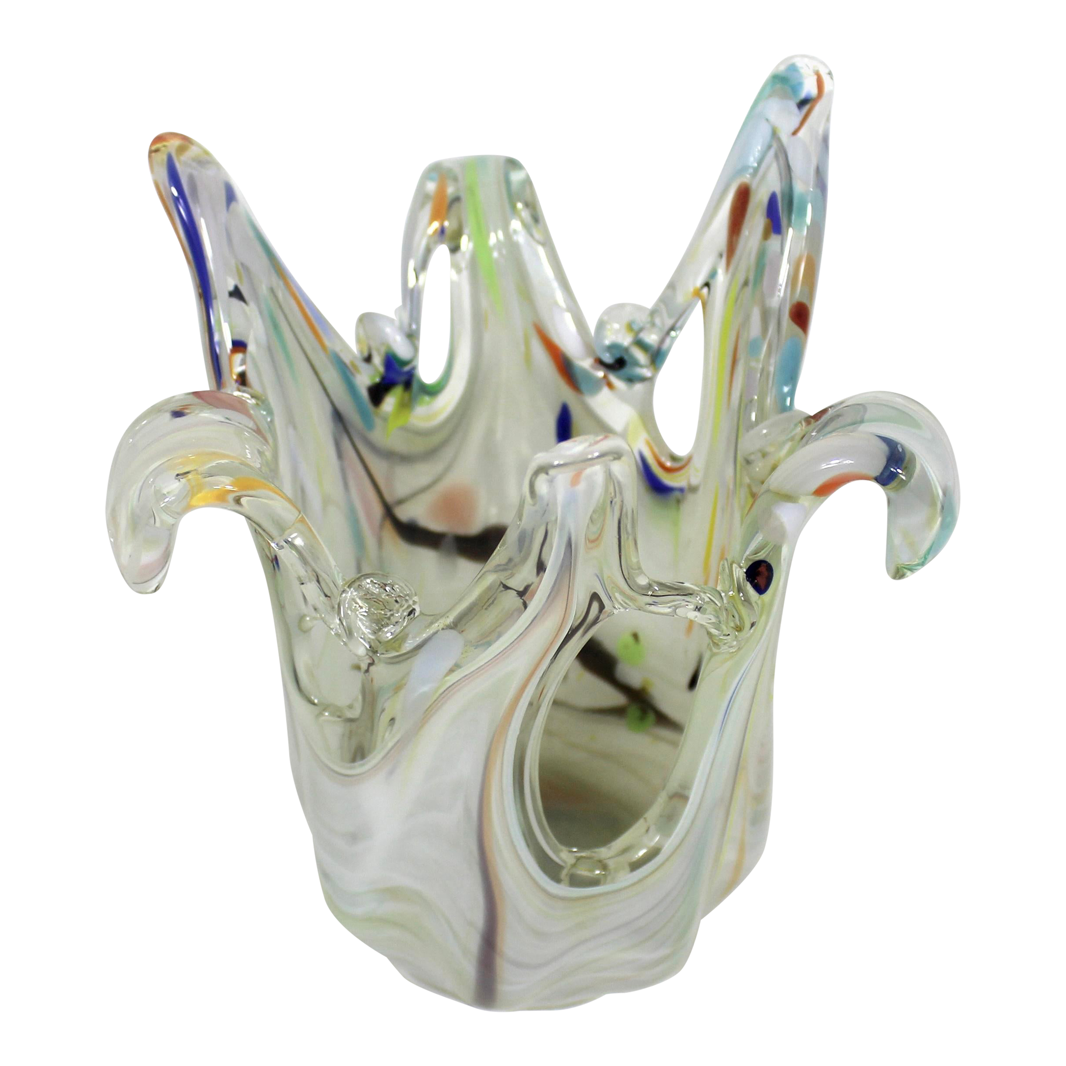 Mid 20th Century Colorful Murano Art Glass Vase Bowl in Handkerchief or Splash Shape Hand Blown main image 8