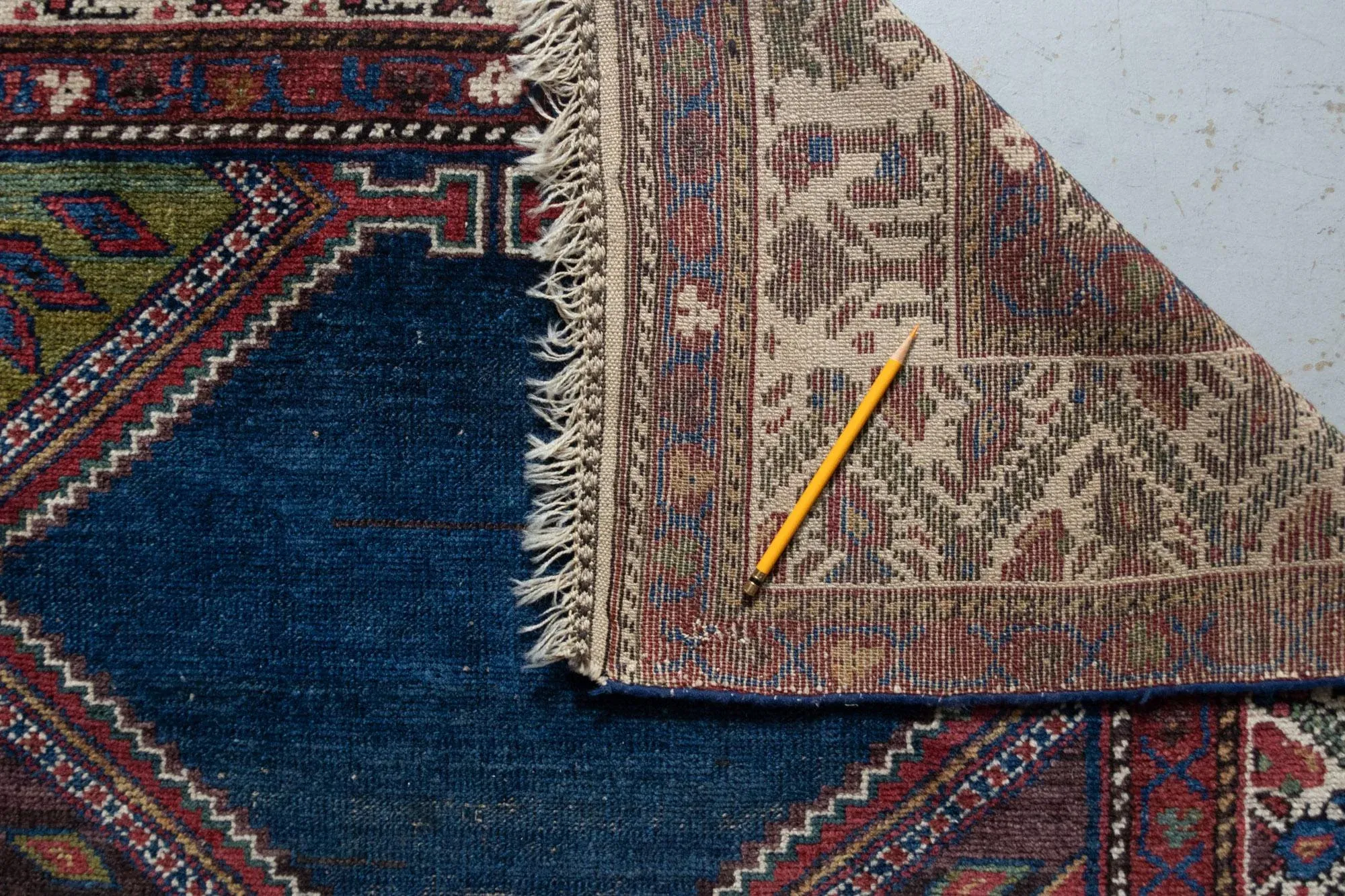 1900s Antique Shirvan Runner Diamond Design Navy Blue Hand Knotted Wool Low Pile Runner - 4’1” X 14’