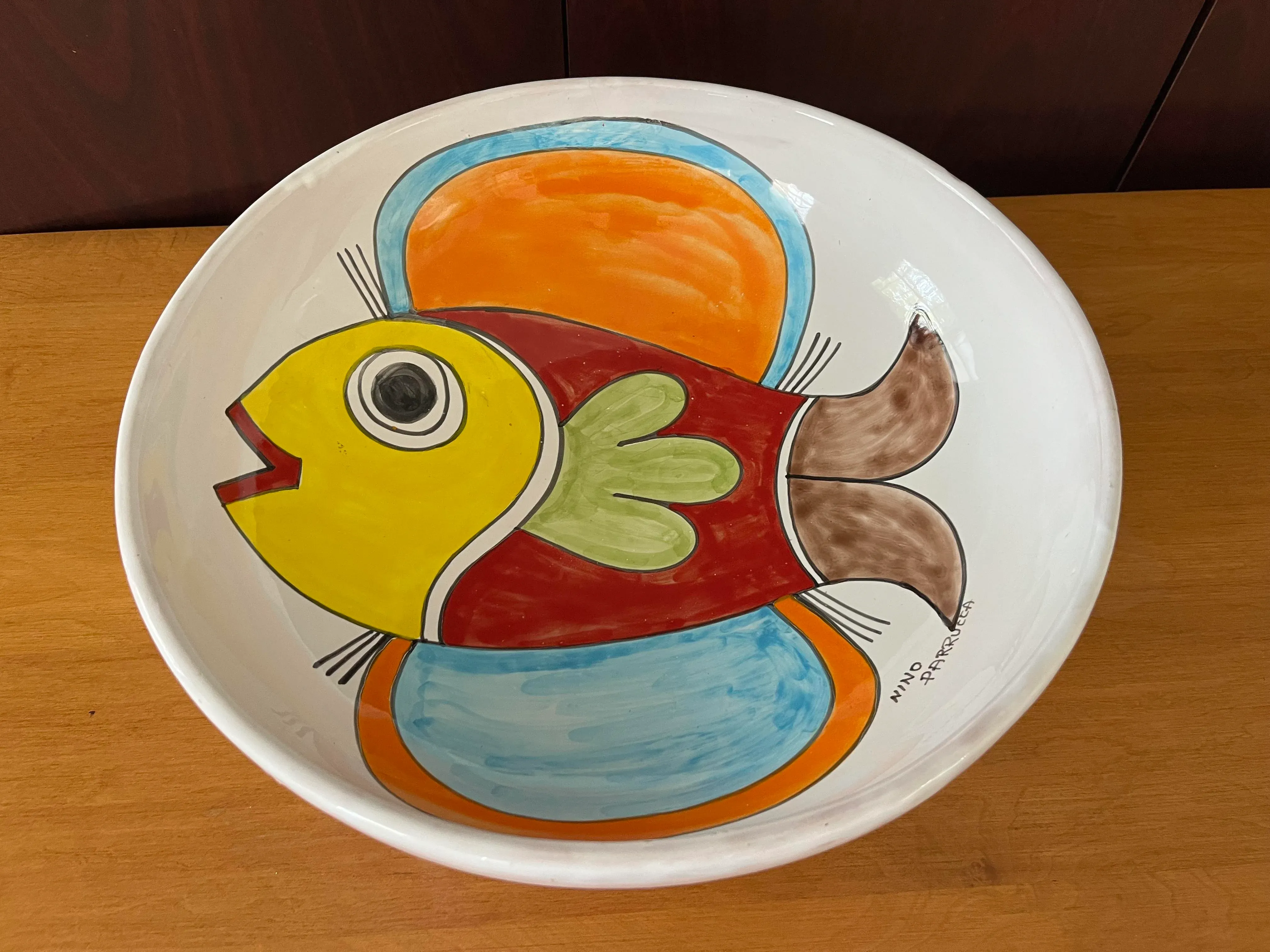 Large Ceramic Fish Bowl by Nino Parrucca Signed and Numbered