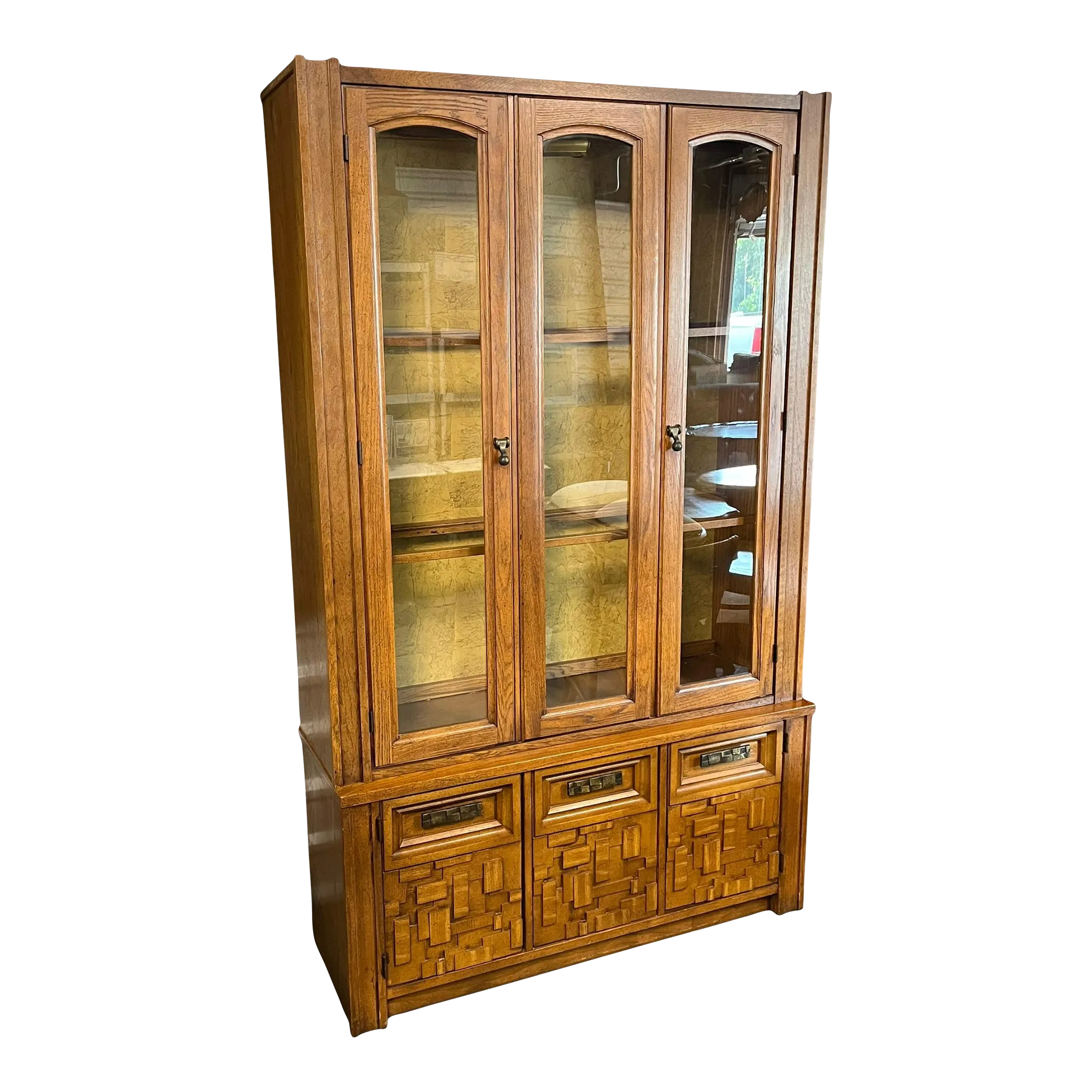 Broyhill Premier Mid 20th Century Oak Brutalist Style China Cabinet Chairish