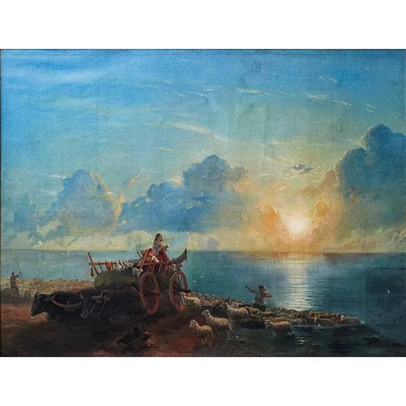 Italian Artist, Sunset with Animals and Characters, 1800s, Oil on