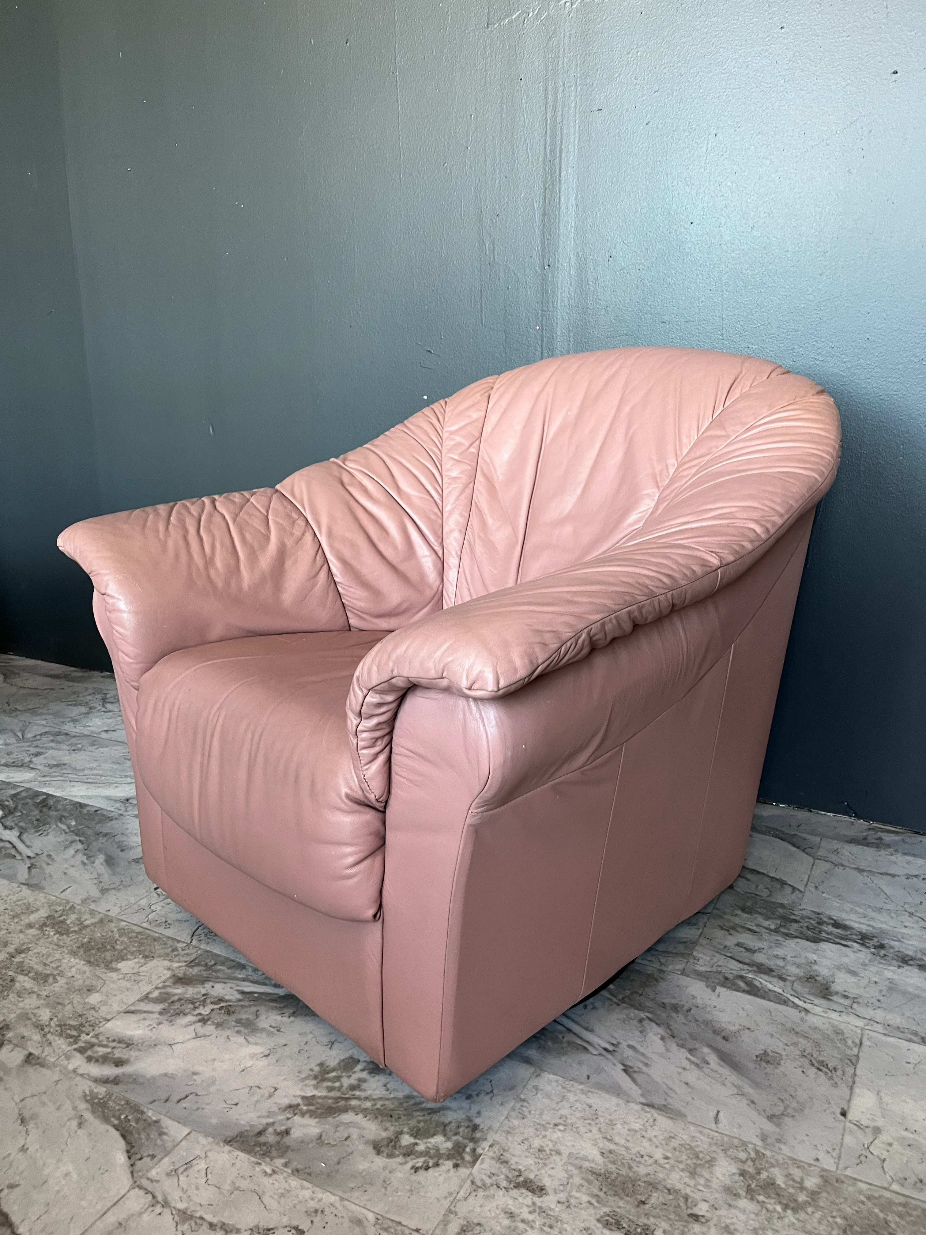 Motivated Seller: 1980s Postmodern Dusty Rose Leather Swivel Chair