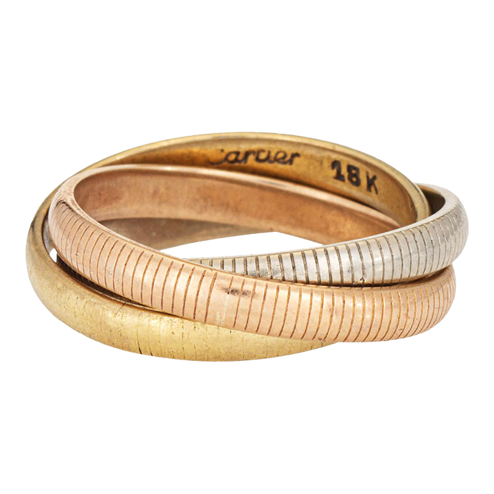 1970s Vintage Cartier Trinity Ring Sz 5 Ribbed Design 18k