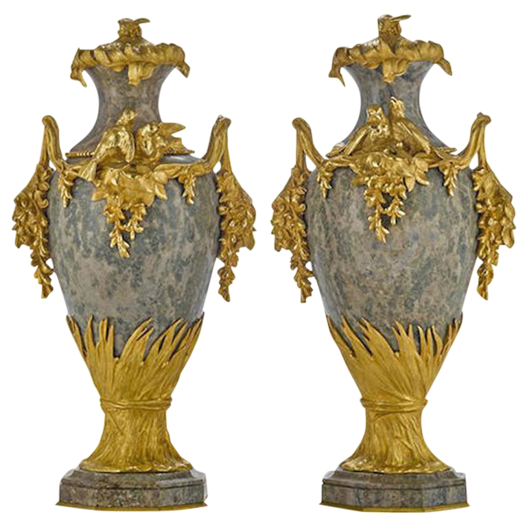French Ormolu and Marble Urns Signed Sanglan, 19th Century a Pair Chairish