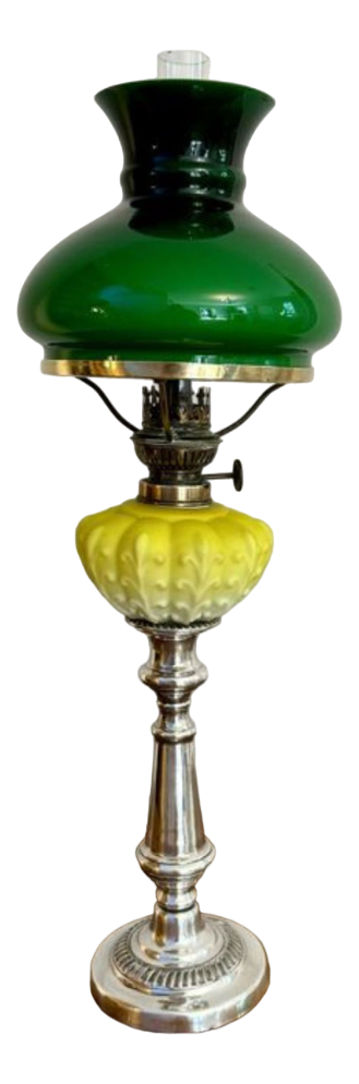 Antique Victorian Silver Plated and Satin Glass Peg Oil Lamp, 1860
