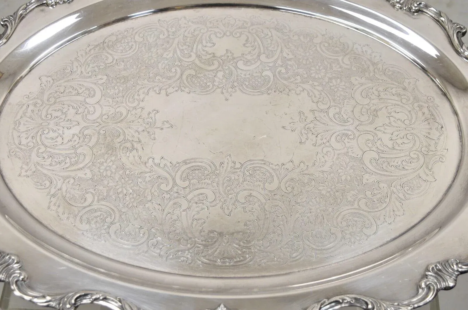 Vintage Wallace Royal Rose 9826 Silver Plated Ornate Oval Serving
