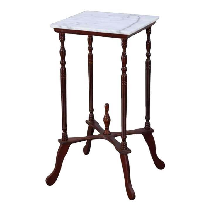 20th Century Mahogany and White Marble Top Plant Stand Side Table