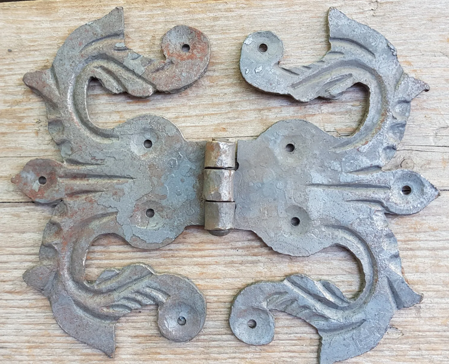 Large Antique Gothic Wrought Iron Hinge Door