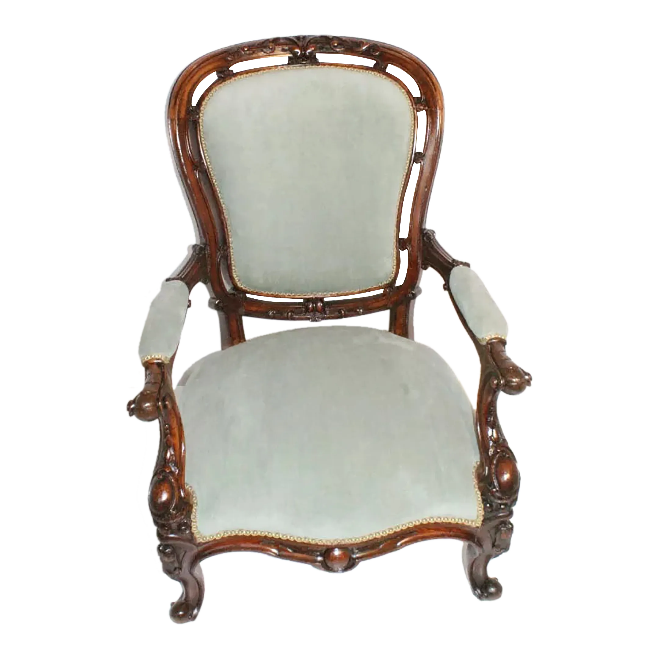 English Victorian Walnut Armchair Newly Recovered Circa 19th Century