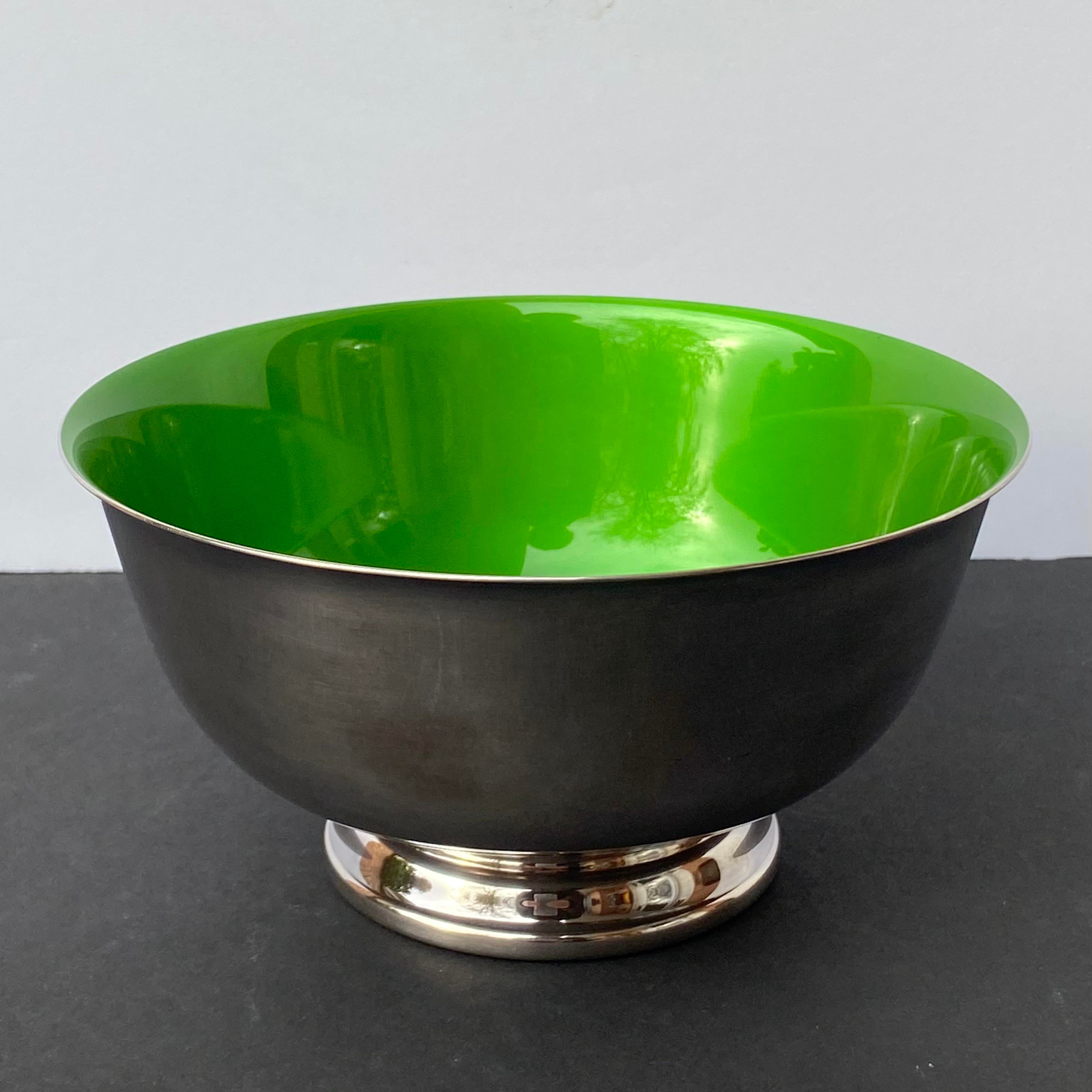 Vintage Reed Barton Silver Plate Green Enamel Revere Bowl