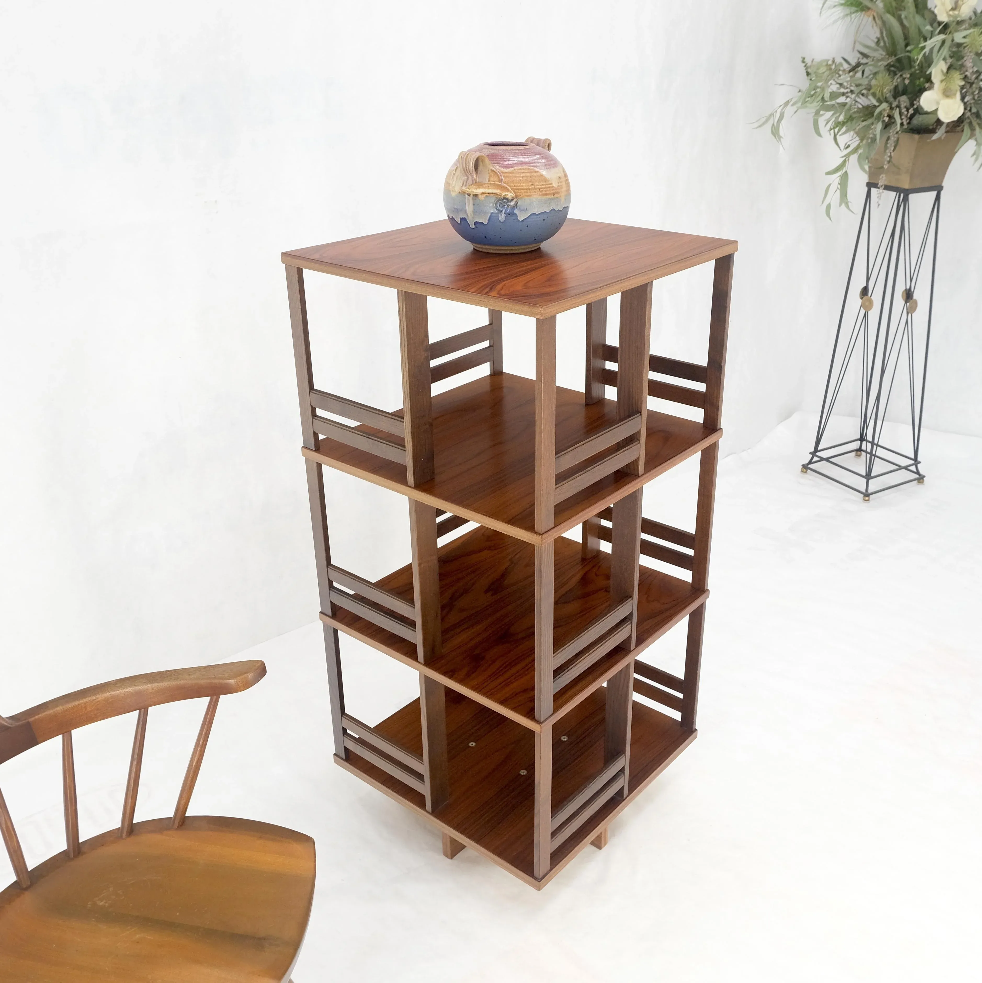 Danish Mid Century Modern Rosewood Square Revolving Bookcase Shelf