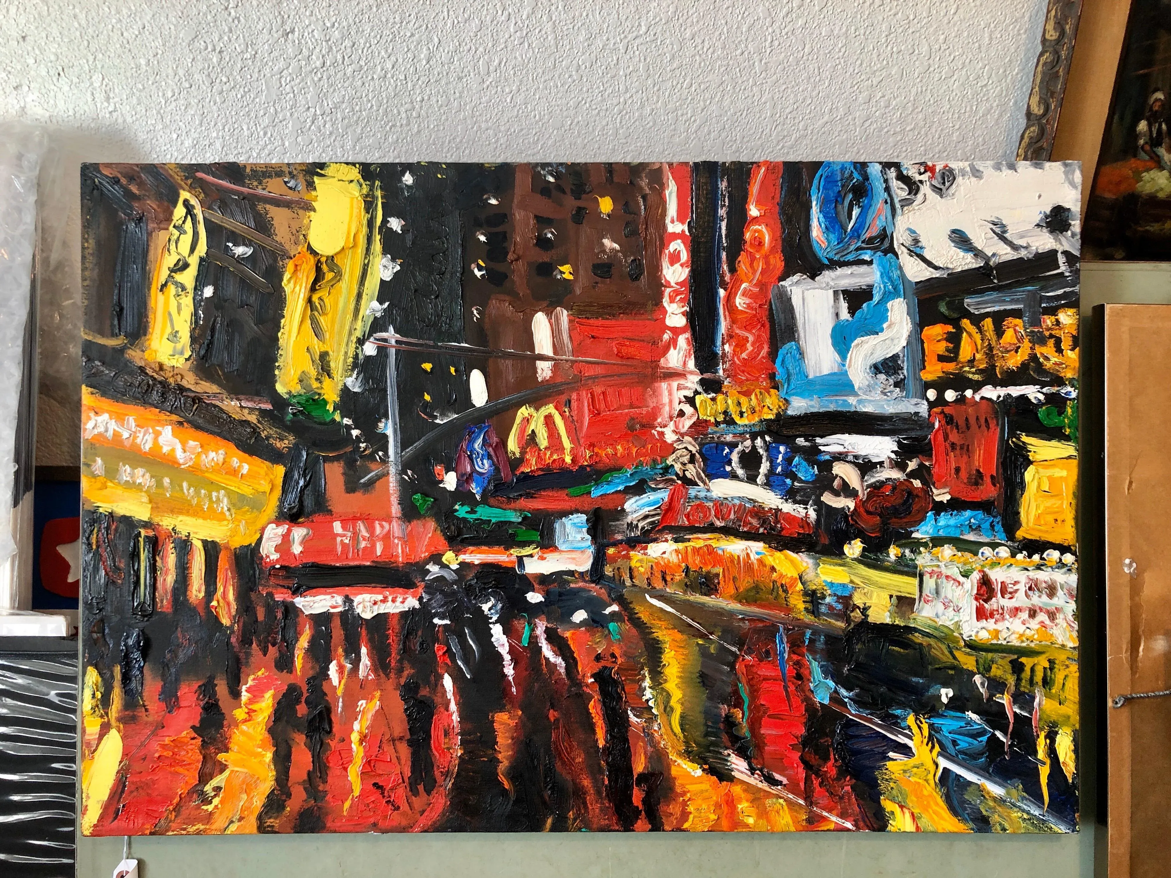 Simon Gaon, Vibrant New York City Times Square, Figural Abstract