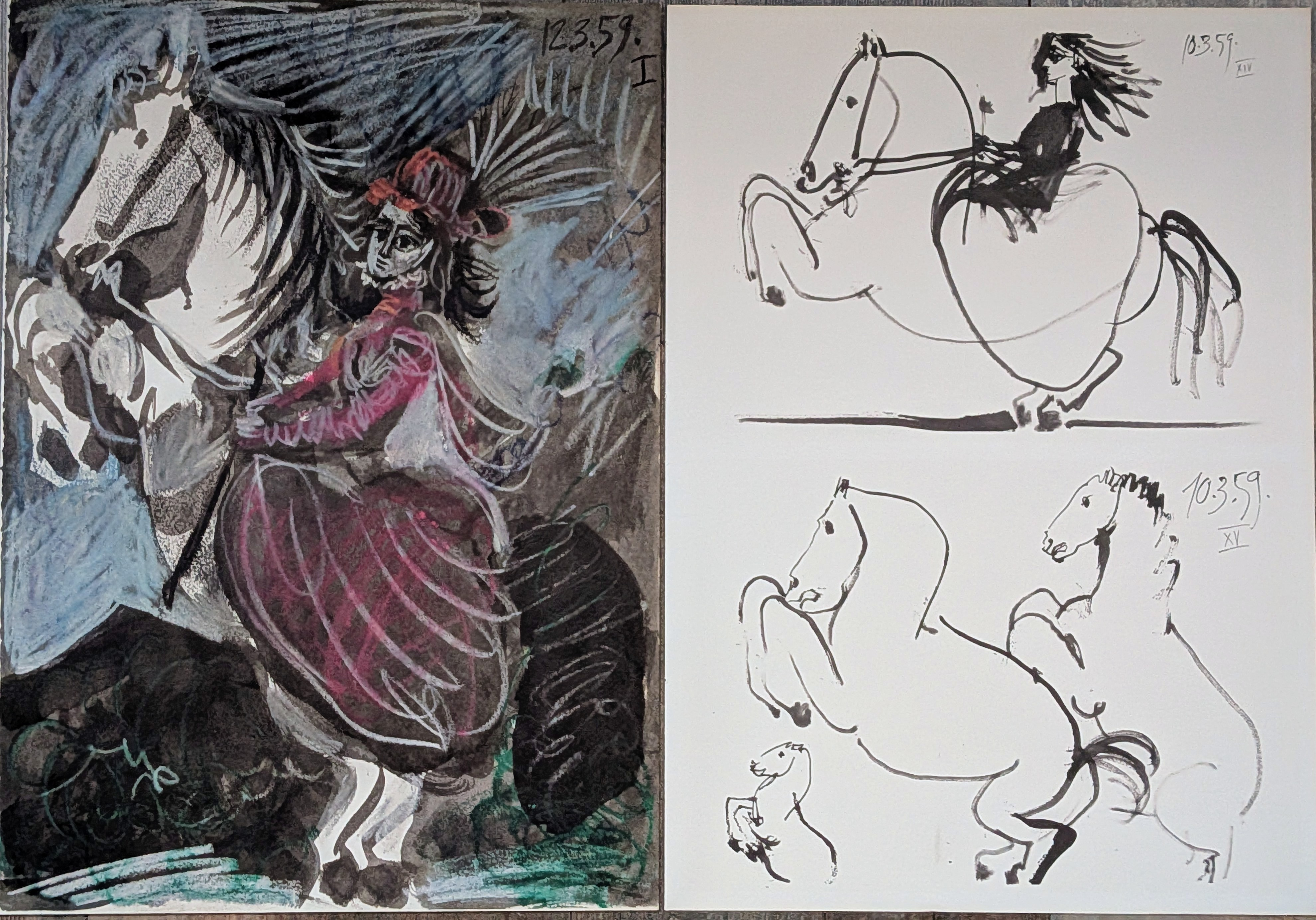 Pablo Picasso, Jacqueline Riding, Offset Color Lithographs, 1961, Set of 2