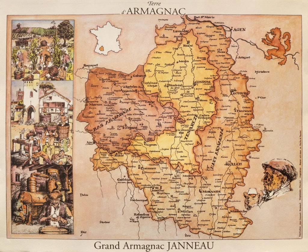 1970s French Vintage Armagnac Janneau Poster (Map) | Chairish