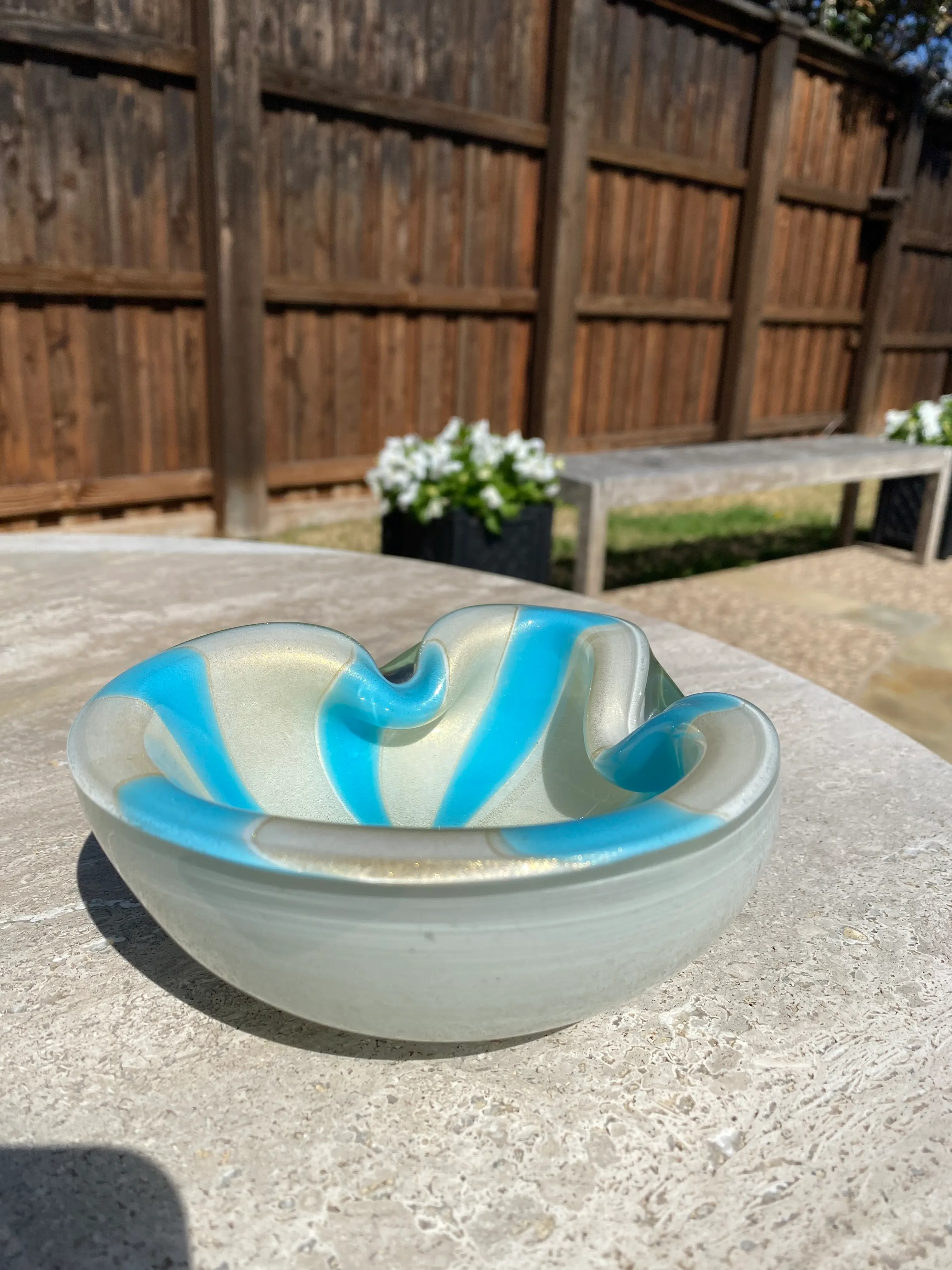 Mid-Century Alfredo Barbini Murano Blue White Gold Flecks Swirl