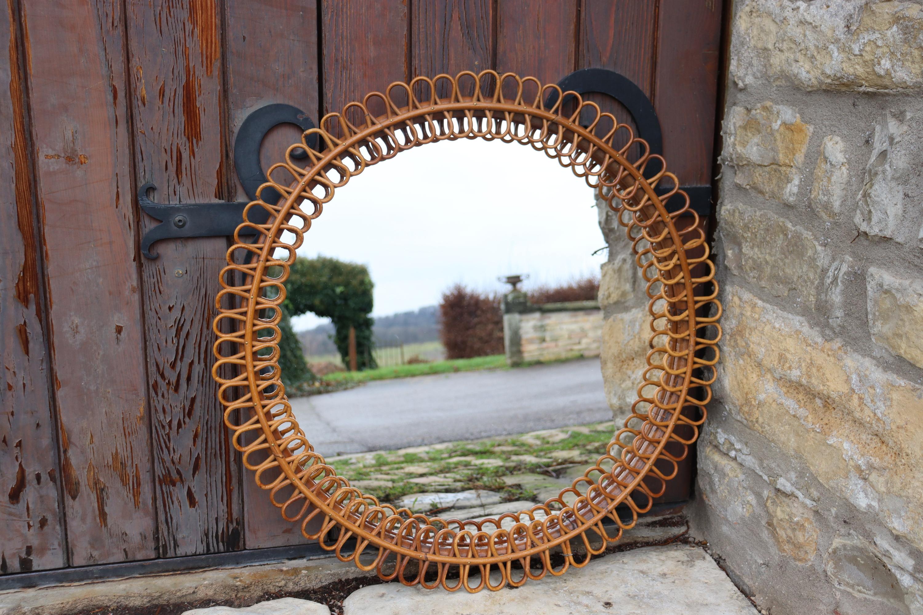 Italian Rattan Wall Mirror by Franco Albini, 1960 | Chairish