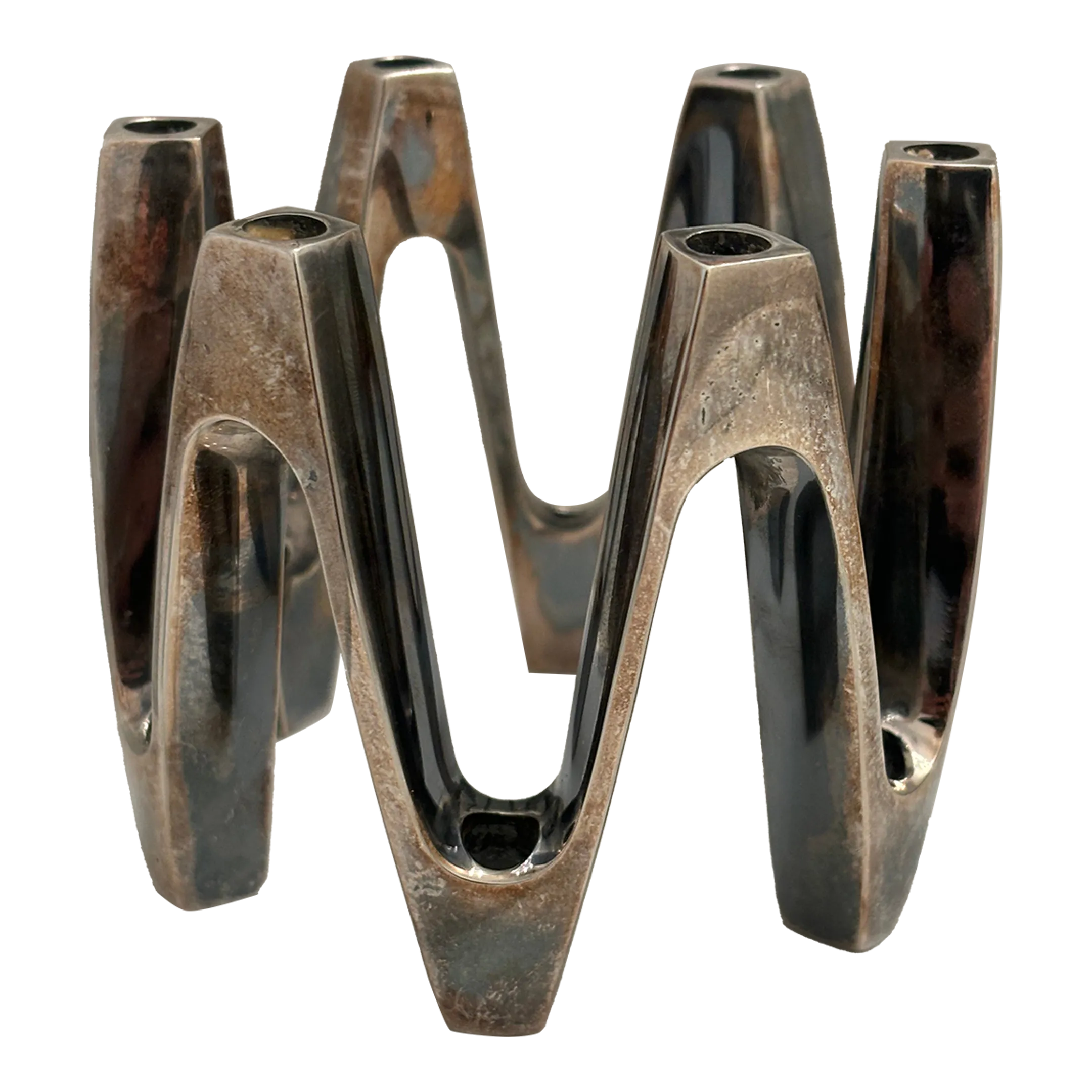 Vintage Modernist Silver-Plated Crown Candle Holder Designed by