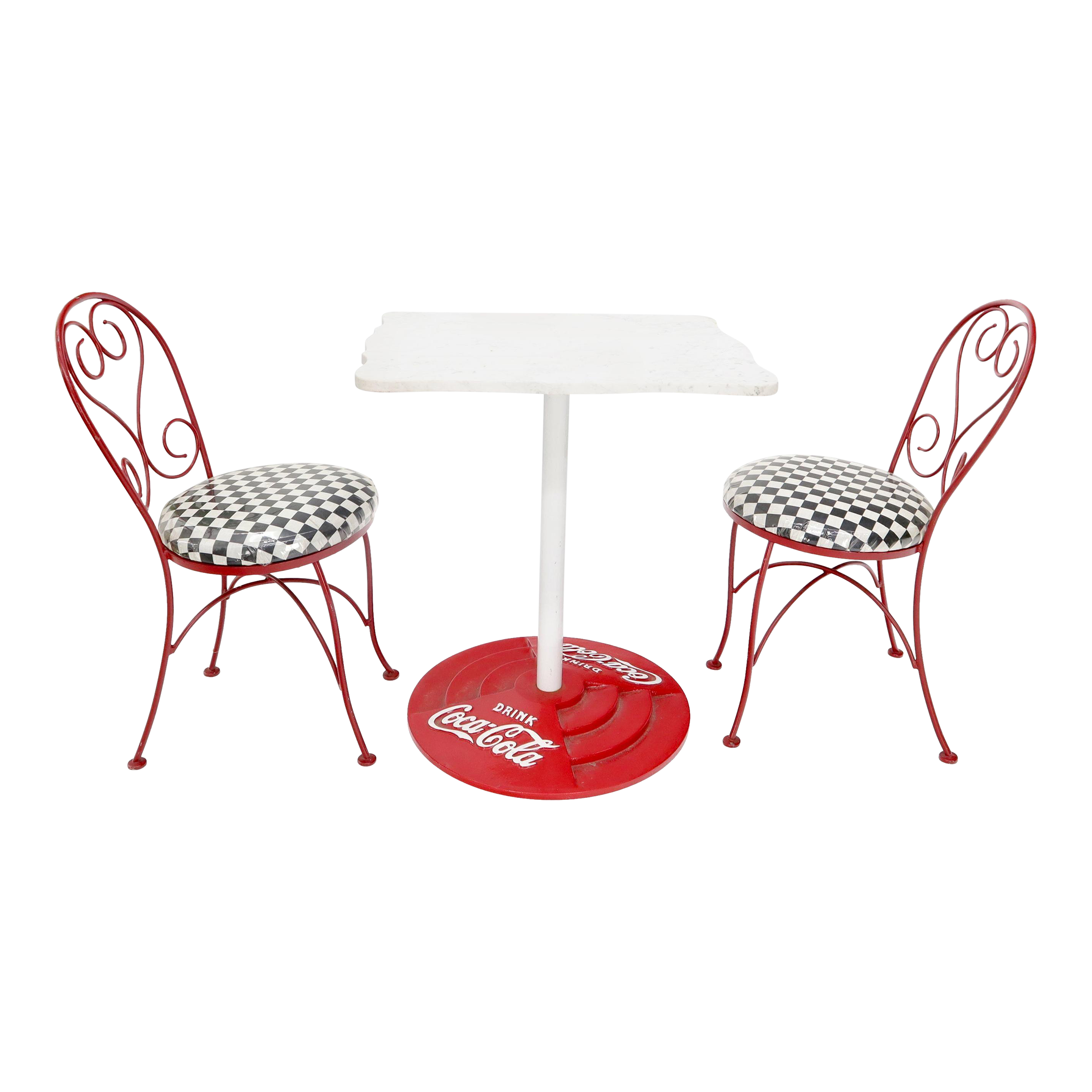 Two Chairs Cast Iron Marble-Top Table Coca-Cola Dinette Ice Cream Set