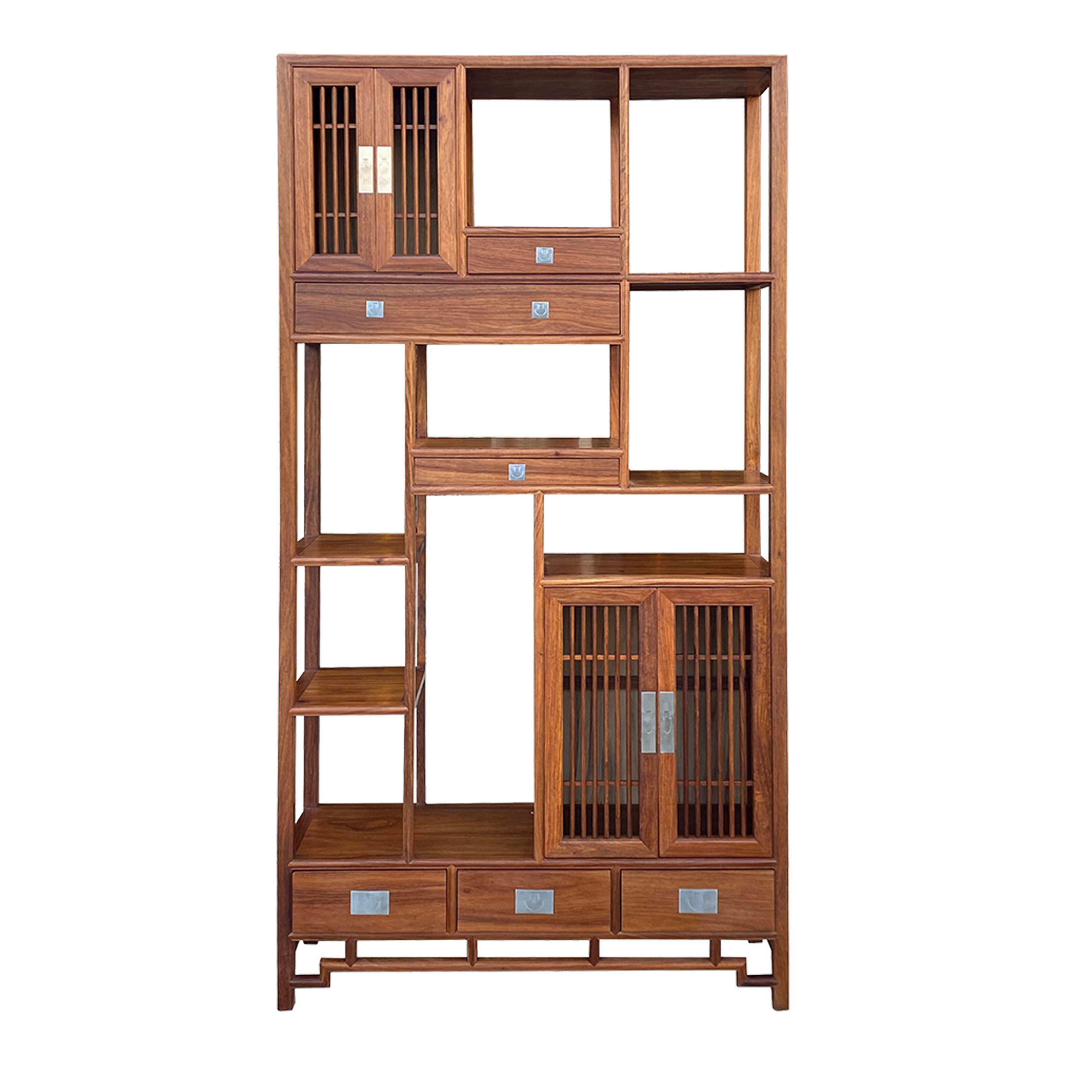 Chinese Wood Light Brown Open Display Bookcase Room Divider