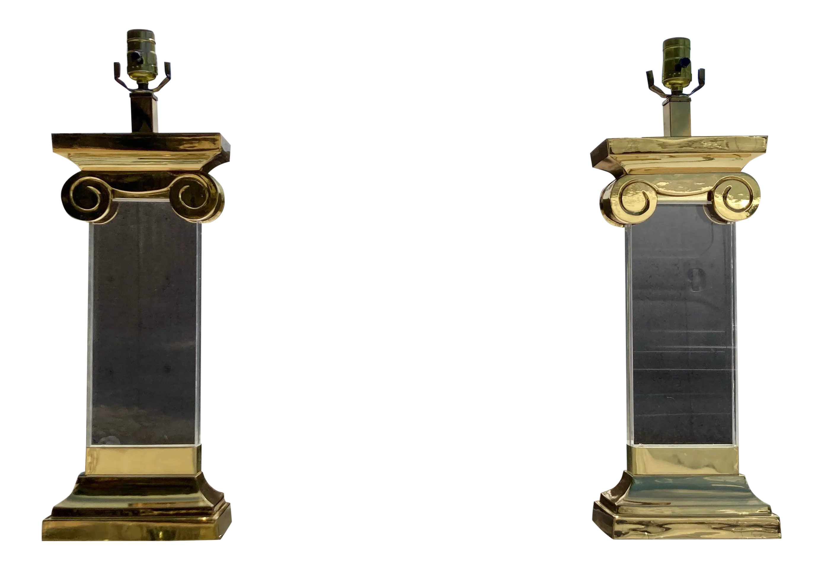 Lucite Brass Ionic Column Table Lamps a Pair Chairish