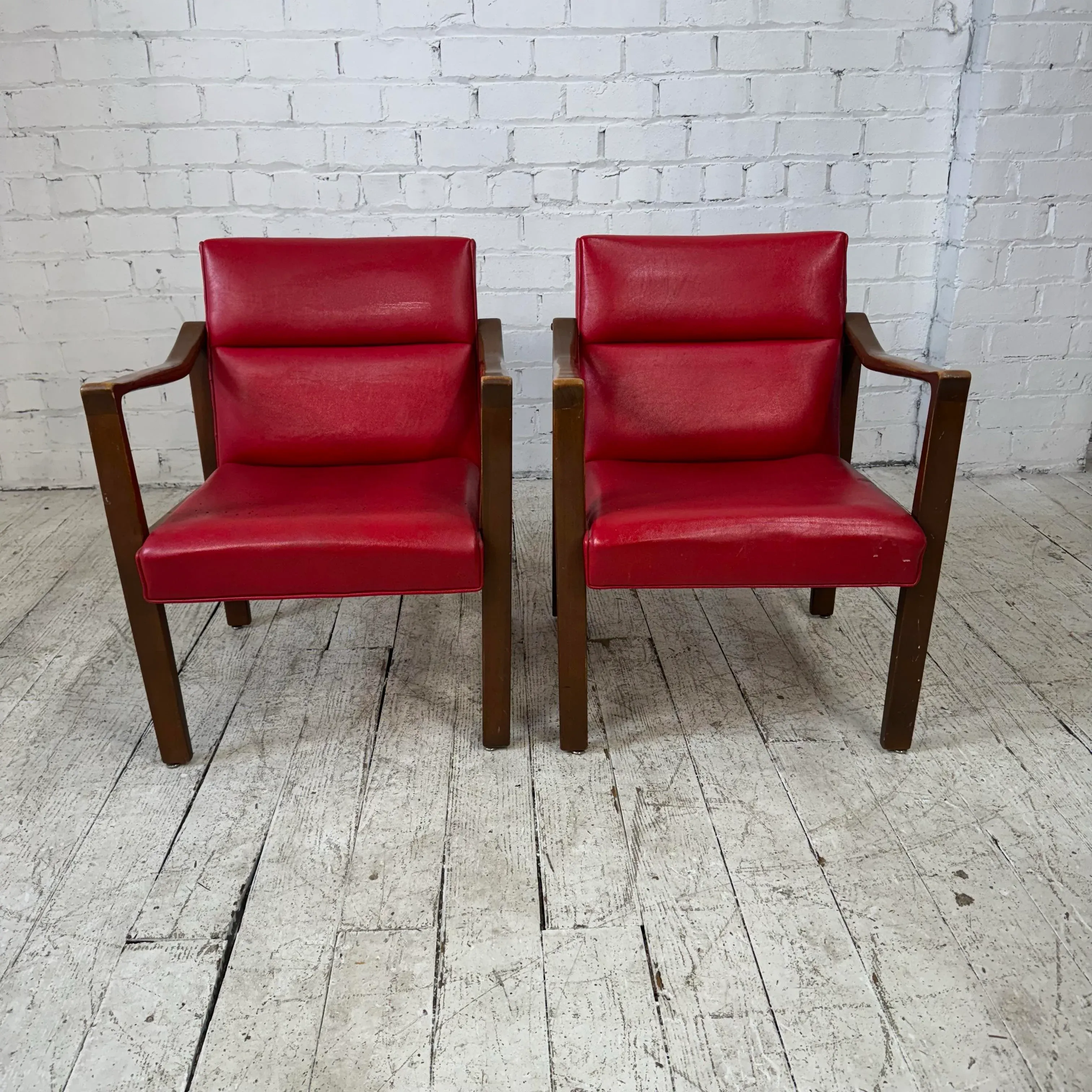 Mid Century Modern Pair of Red Vinyl Arm Chairs Chairish