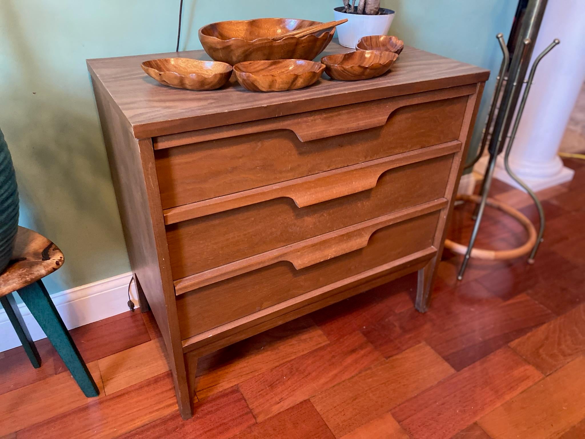 1960s Mid Century Modern Johnson Carper 3-Drawer Walnut and Laminate Dresser  | Chairish