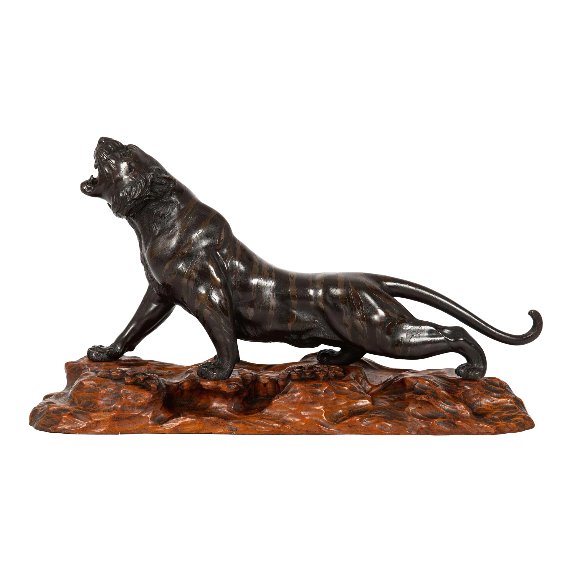 Japanese Meiji Period Antique Bronze Sculpture Okimono of Roaring Tiger