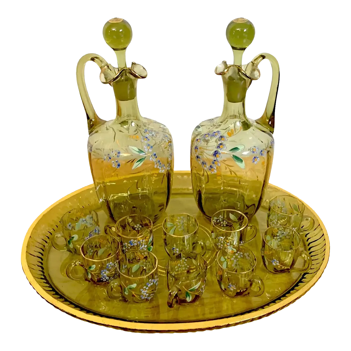 19th Century Moser Aesthetic Enameled Cordial/ Liquor Set - Set of 15