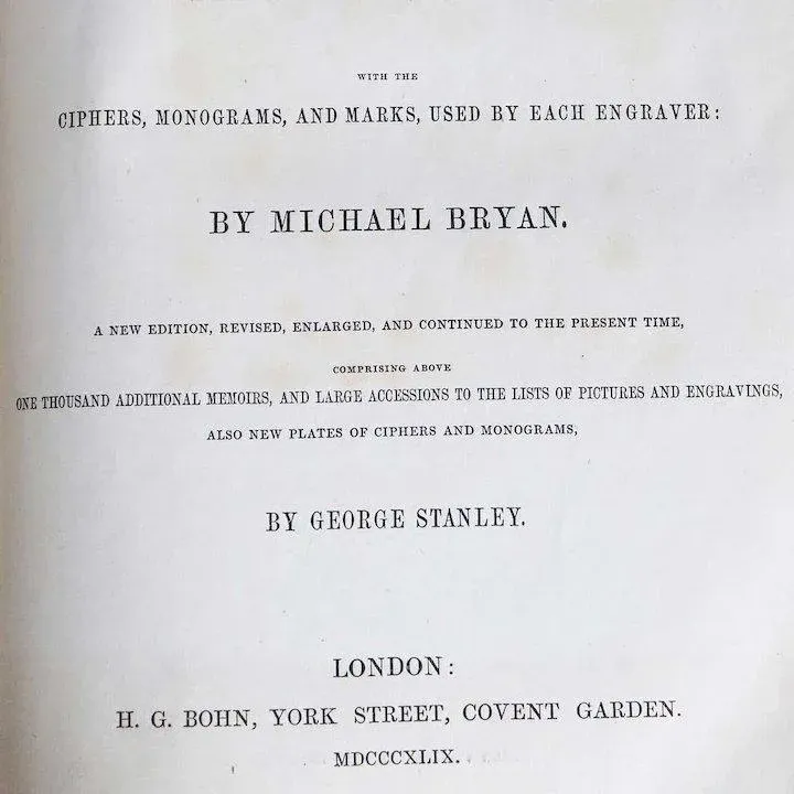 Mid 19th Century Biographical & Critical Dictionary of Painters & Engravers by Michael Bryan Book1960s Indiana “Pineapple & Floral (Clear)” Set of 16 Glass Bread Plates