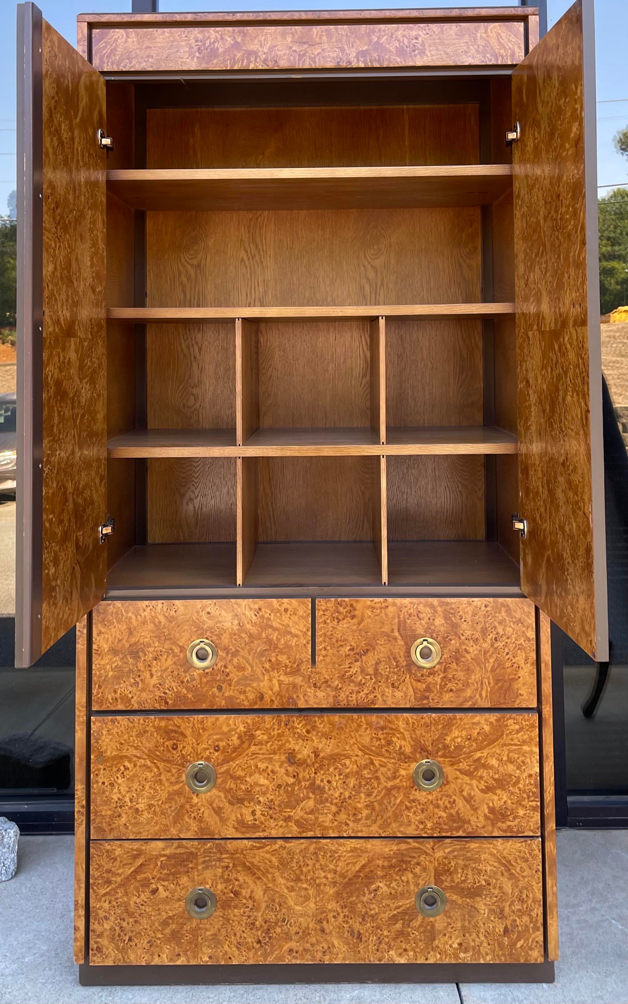 1970s Modern Burl Wood Gentleman's Armoire by John Stuart