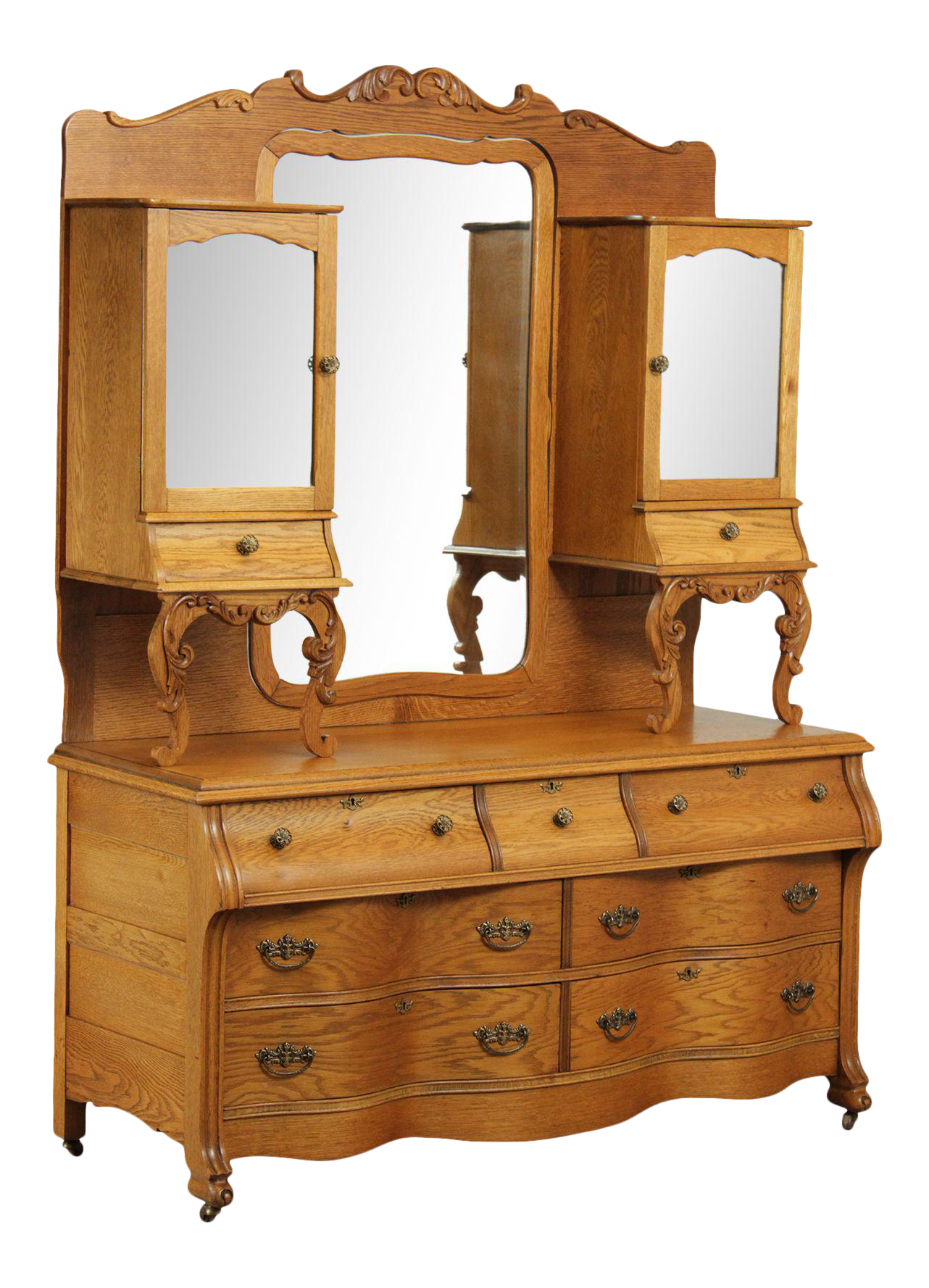 Antique Victorian Oak Double Dresser, Mirror Back Chairish