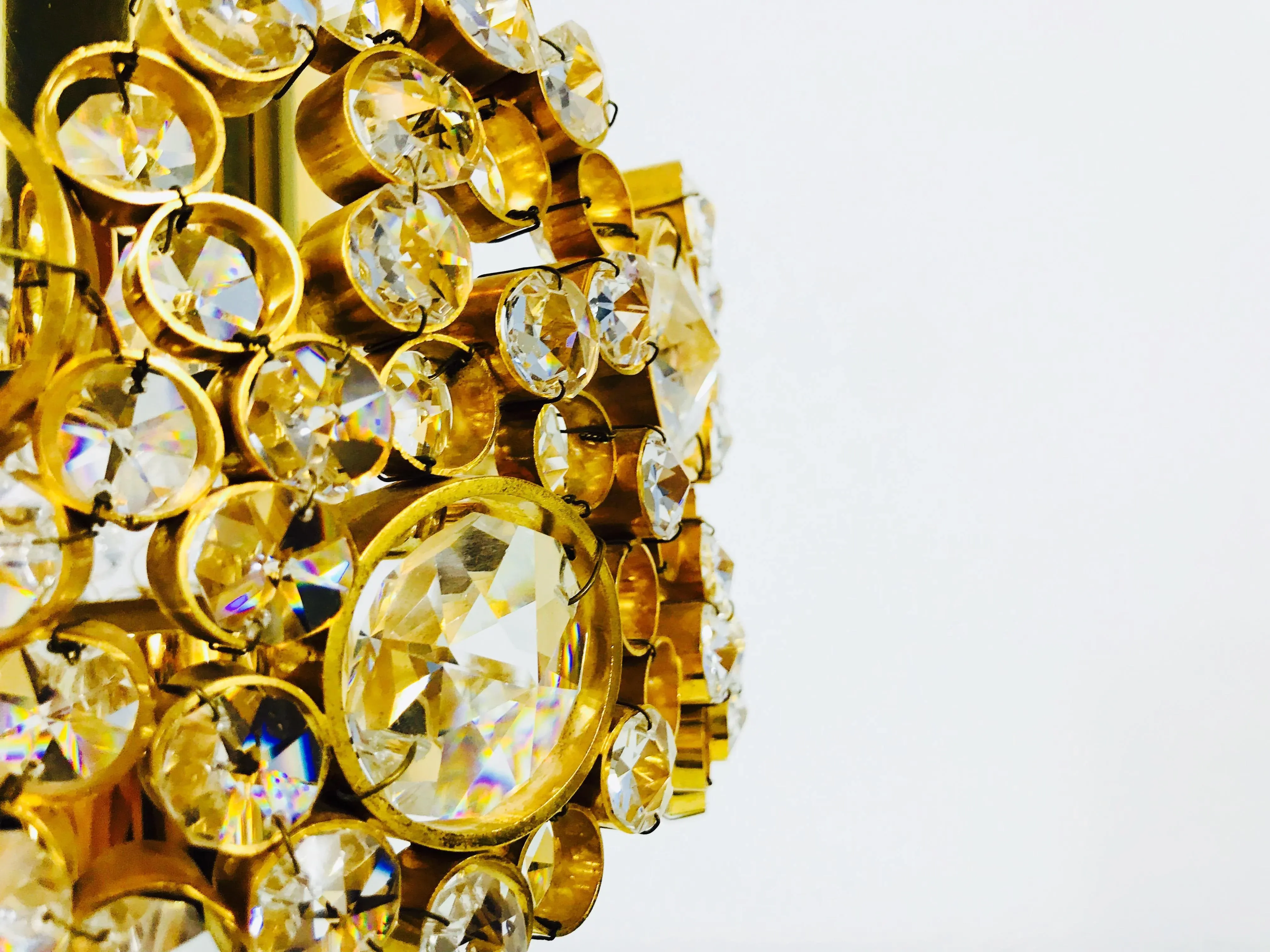 German Gilt Brass and Crystal Glass Chandeliers by Palwa, 1970s, Set of 2