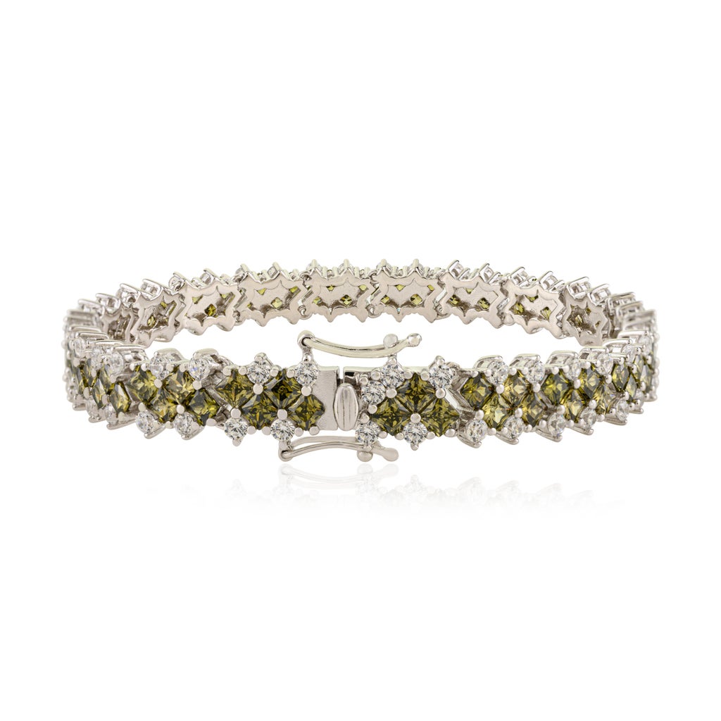 Vintage-Inspired Green Zirconia Ice-Cut Pattern Stacking Bracelet 