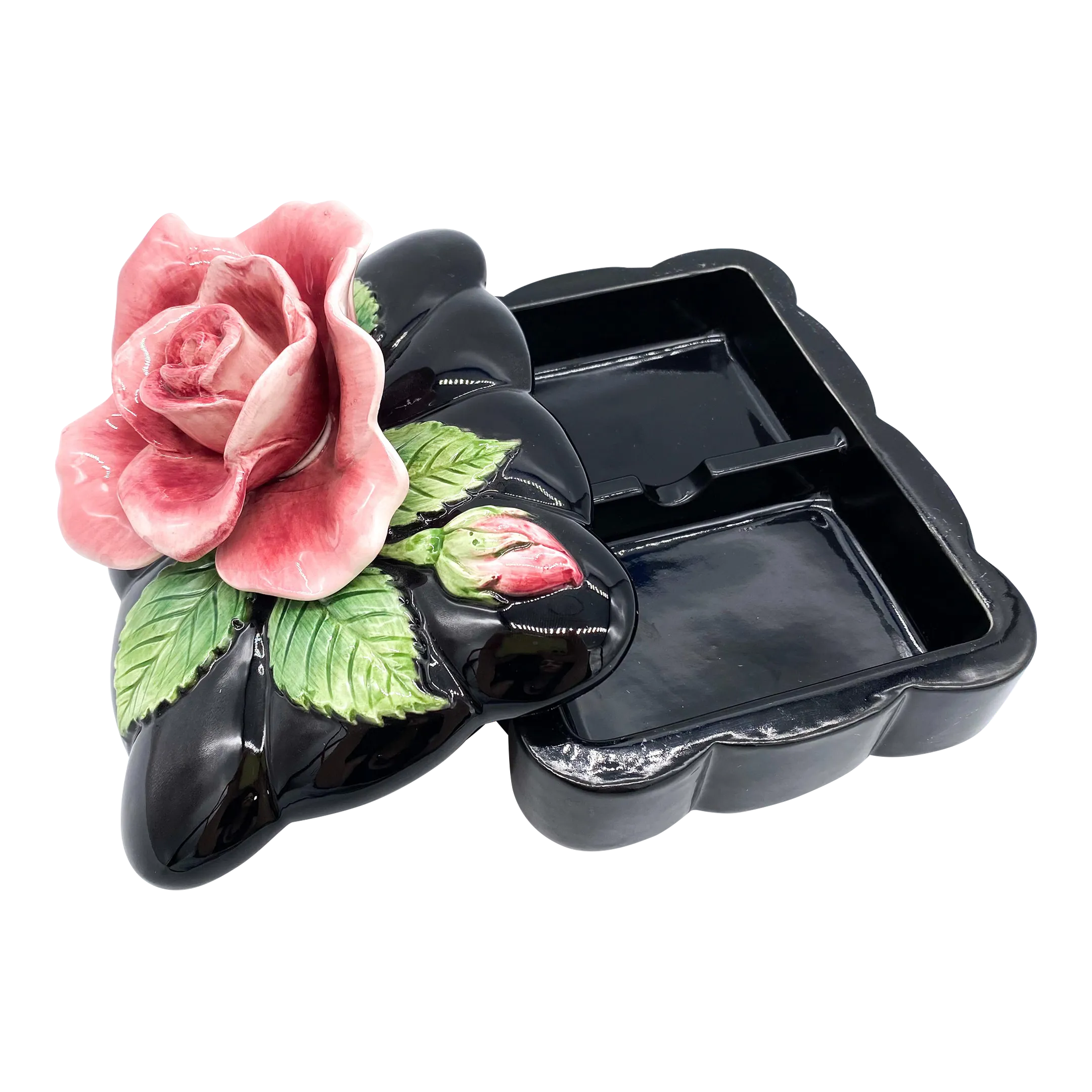 1980's Fitz and Floyd Playing Card Box - Pink Rose Flower 1980's Fitz and Floyd Playing Card Box - Pink Rose Flower