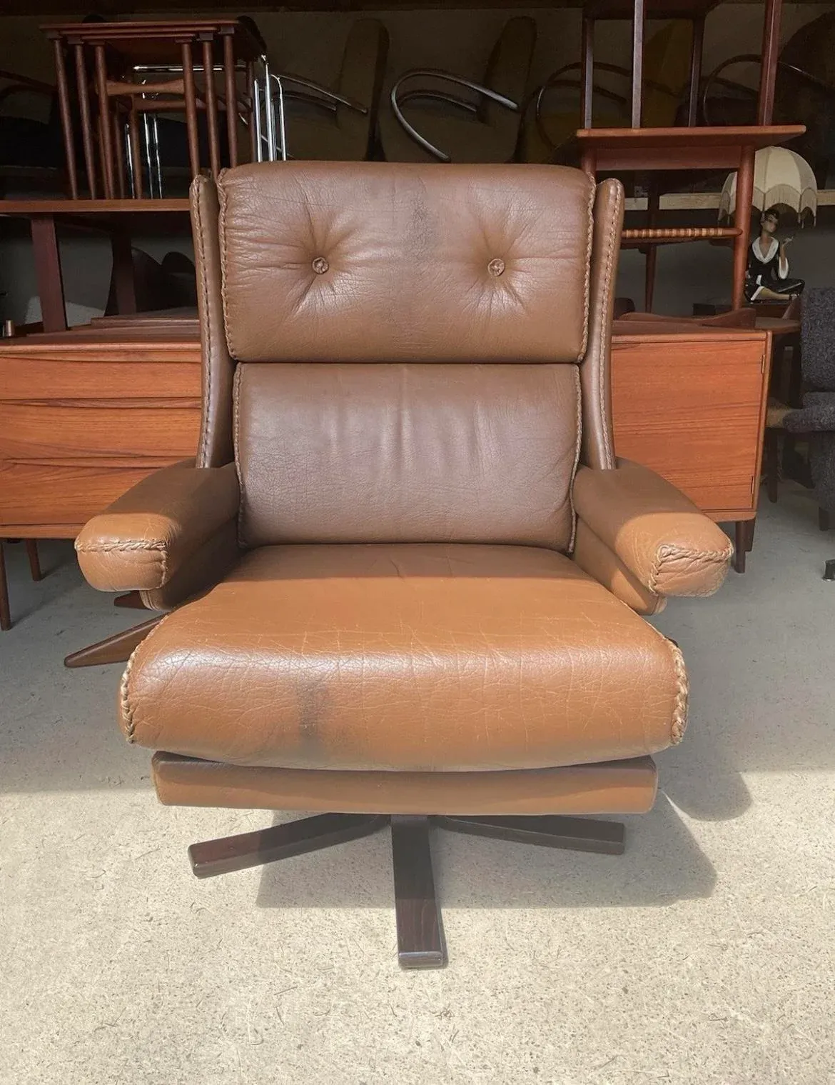 Mid-Century Modern Danish Bison Leather Armchair
