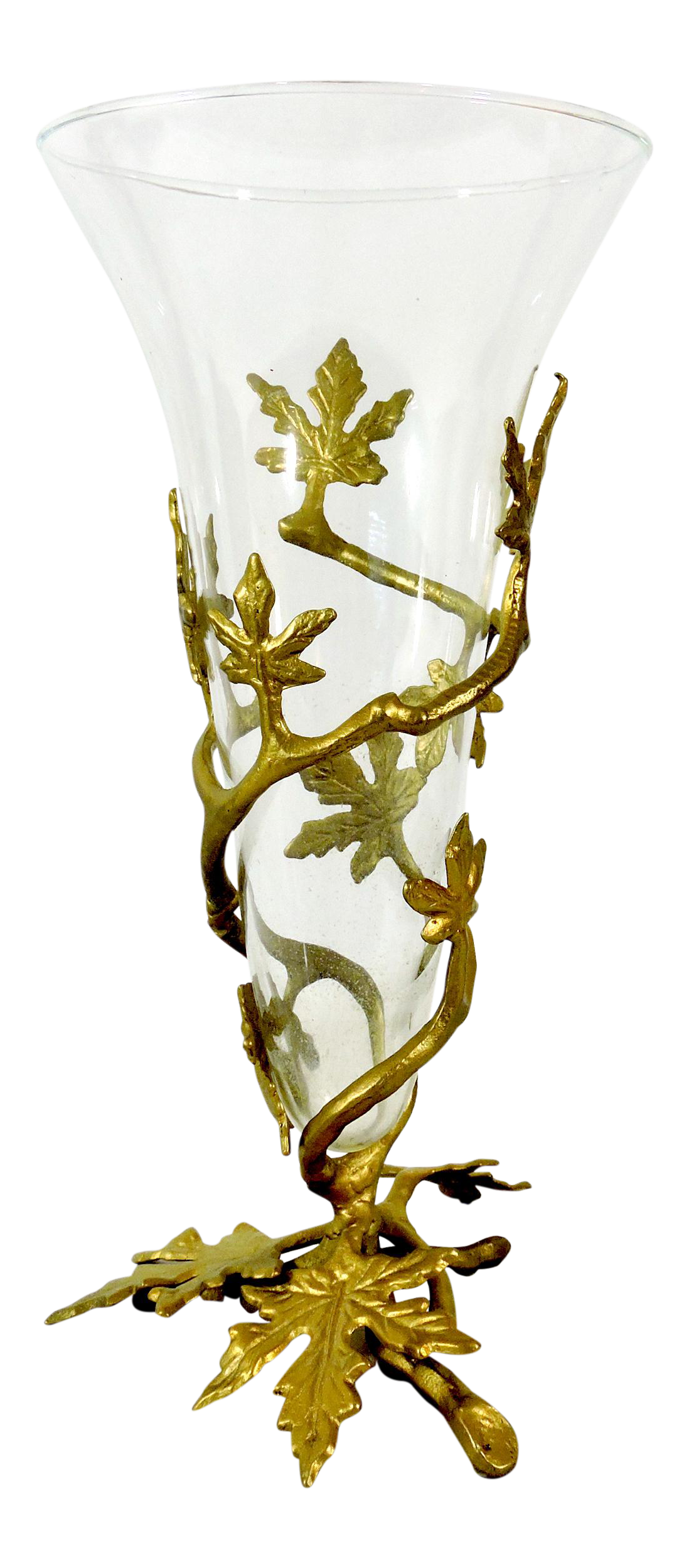 Vintage Glass Flower Vase Encased in Gold Wrap Around Framework Chairish