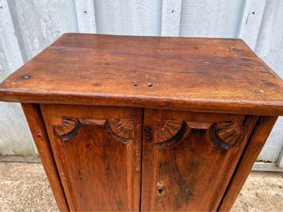 Dutch Colonial 19th Century Teak Wood Cabinet With Carved Fans Motifs