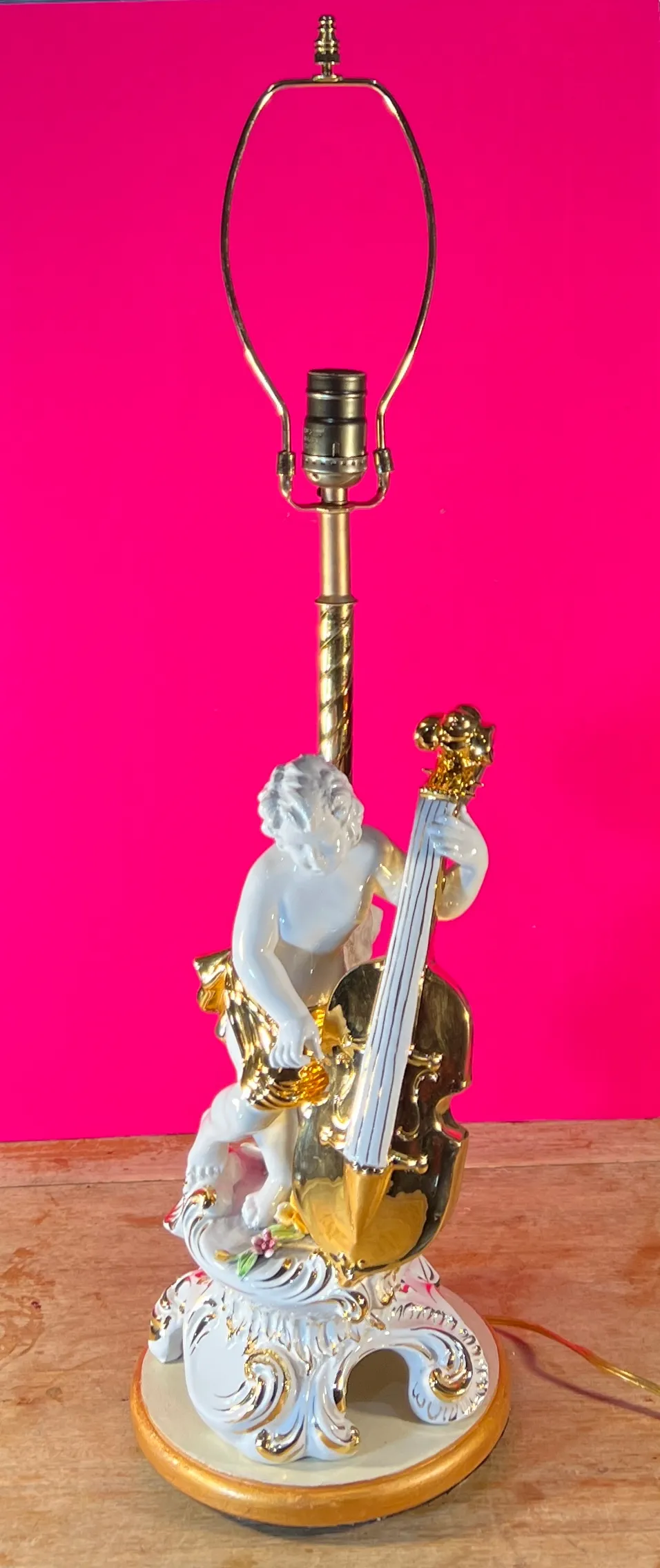 Vintage Capodimonte Porcelain Cherub With Violin Table Lamp | Chairish