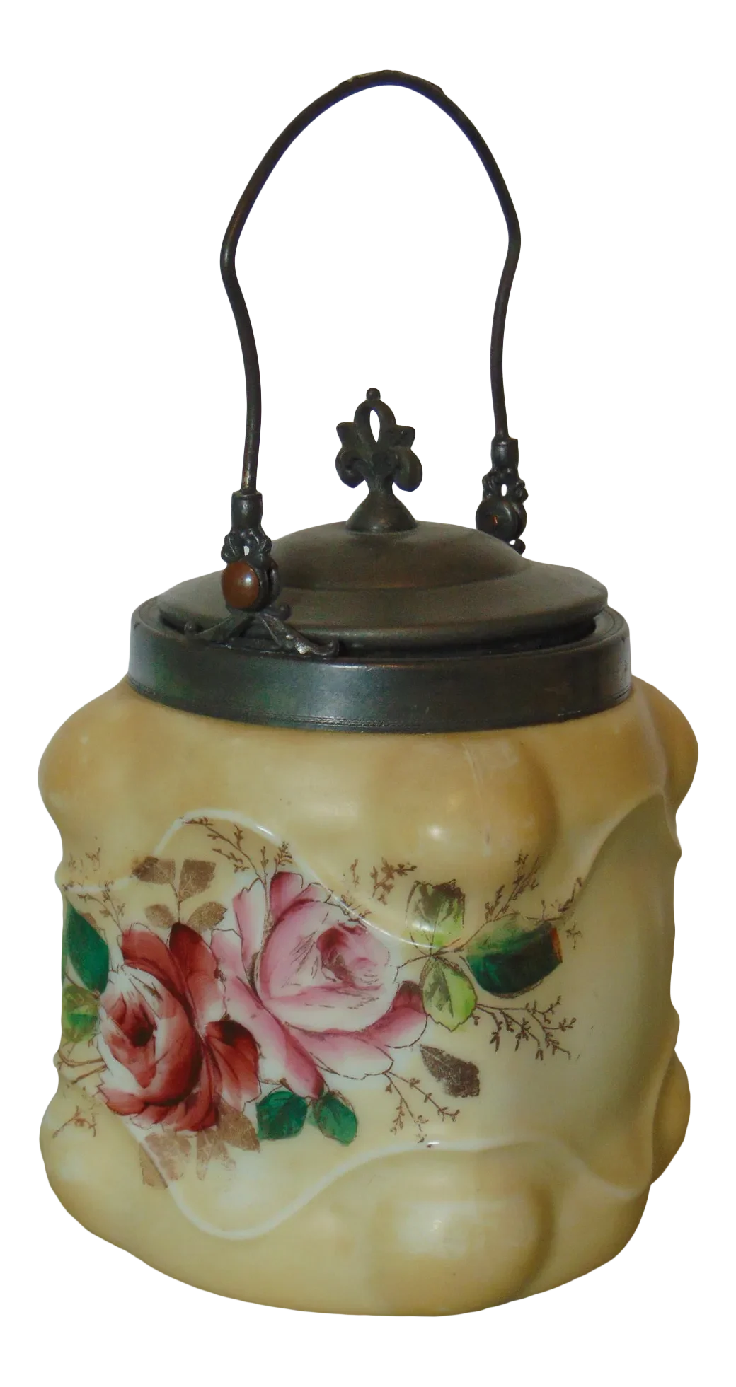 Victorian Silverplate & Enameled Milk Glass Biscuit Jar Chairish