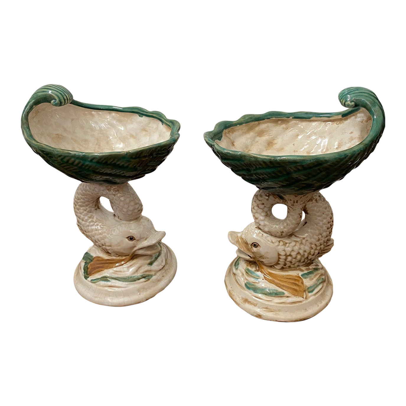 Pair of Vintage Majolica Koi Fish Bowls Chairish