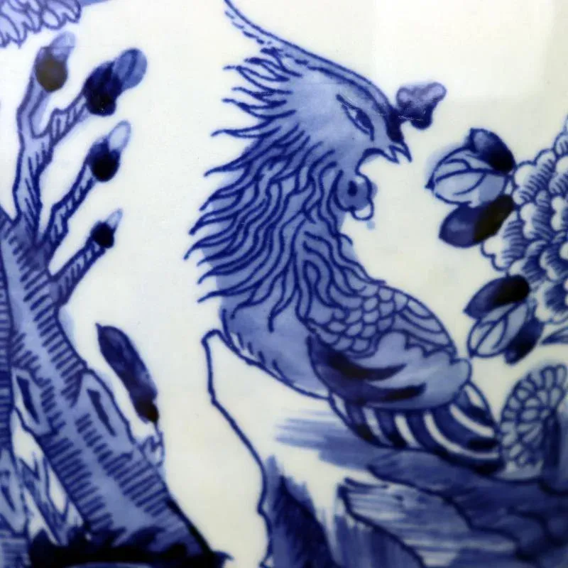 Antique Chinese Ceramic Pot Qing Dynasty Kangxi Marked Blue and White Porcelain Ginger Jar Hand Painted Flowers and Birds Pattern
